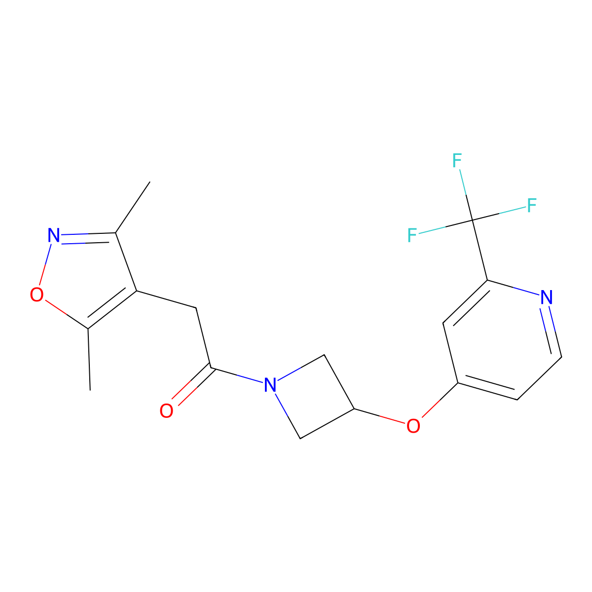 2-(3,5-Dimethyl-1,2-oxazol-4-yl)-1-(3-{[2-(trifluoromethyl)pyridin-4-yl]oxy}azetidin-1-yl)ethan-1-one molecular structure, CAS 2380171-24-2