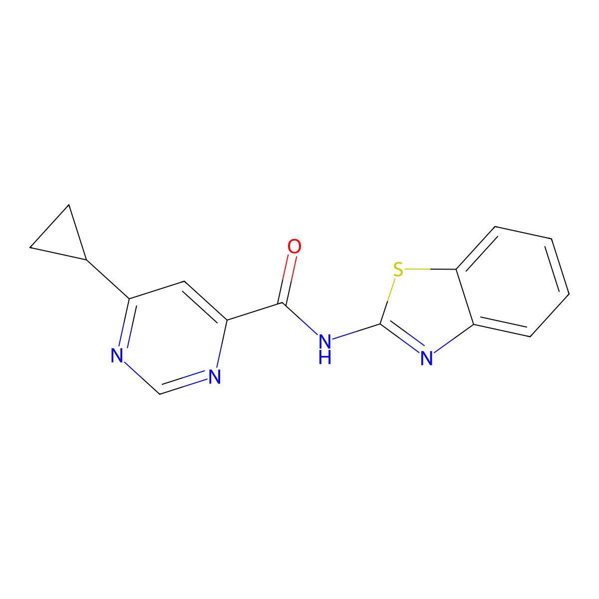 N-(1,3-Benzothiazol-2-yl)-6-cyclopropylpyrimidine-4-carboxamide molecular structure, CAS 2380171-34-4