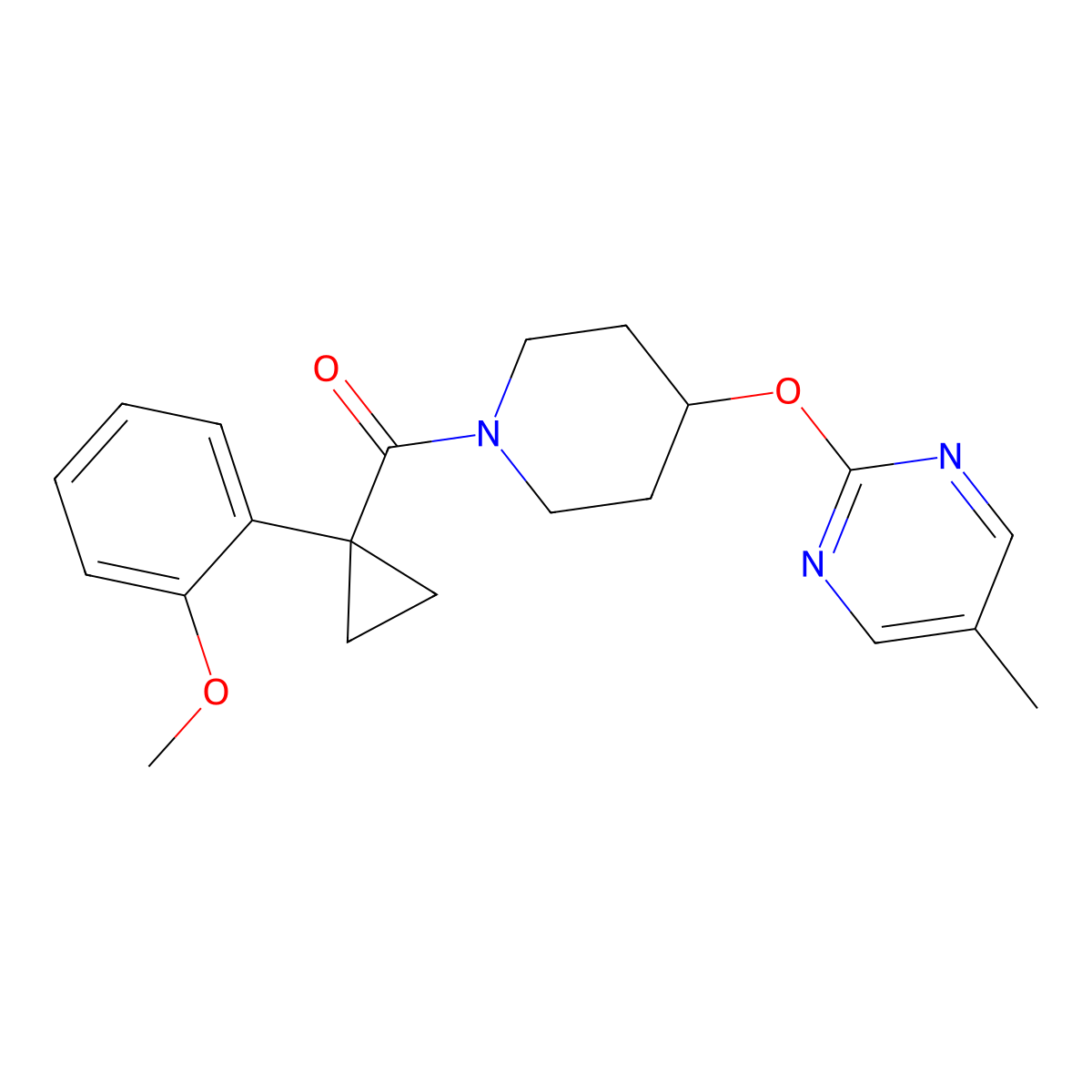 2-({1-[1-(2-Methoxyphenyl)cyclopropanecarbonyl]piperidin-4-yl}oxy)-5-methylpyrimidine molecular structure, CAS 2380171-42-4