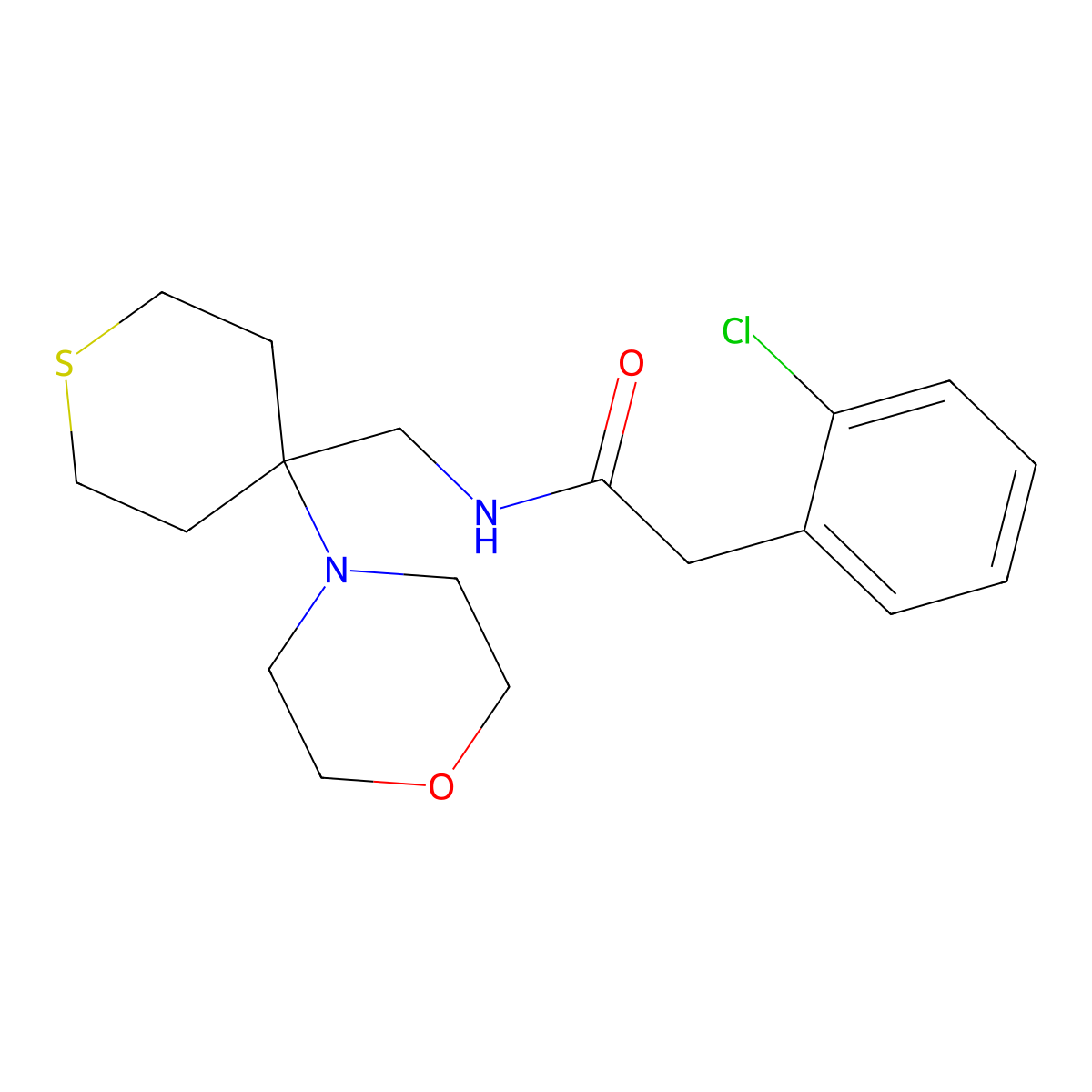 2-(2-chlorophenyl)-N-{[4-(morpholin-4-yl)thian-4-yl]methyl}acetamide molecular structure, CAS 2380171-44-6