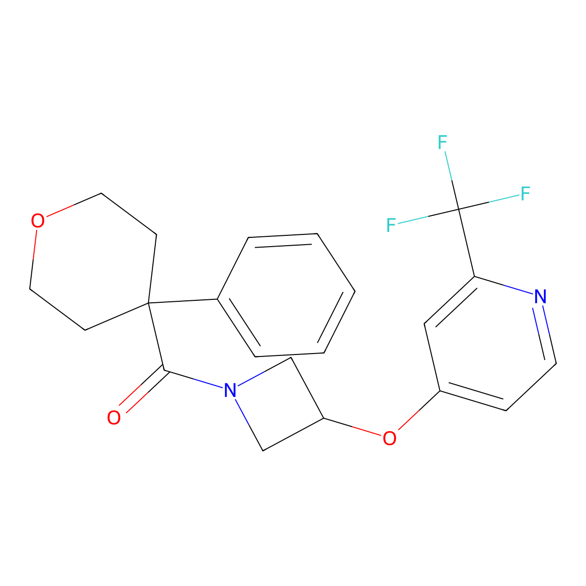 4-{[1-(4-Phenyloxane-4-carbonyl)azetidin-3-yl]oxy}-2-(trifluoromethyl)pyridine molecular structure, CAS 2380171-51-5