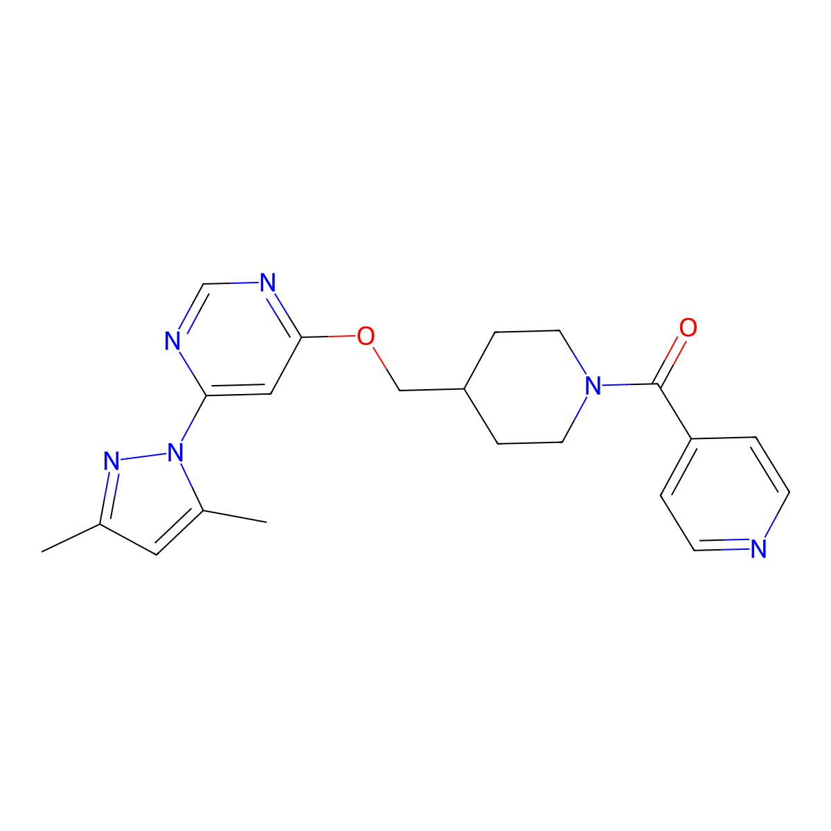 4-(3,5-dimethyl-1H-pyrazol-1-yl)-6-{[1-(pyridine-4-carbonyl)piperidin-4-yl]methoxy}pyrimidine molecular structure, CAS 2380171-53-7