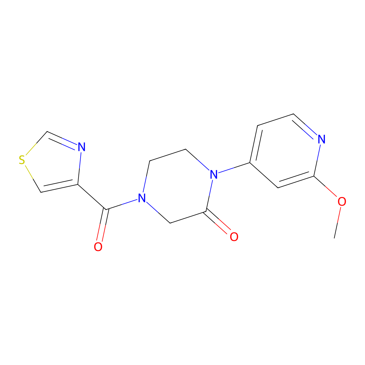 1-(2-Methoxypyridin-4-yl)-4-(1,3-thiazole-4-carbonyl)piperazin-2-one molecular structure, CAS 2380171-54-8