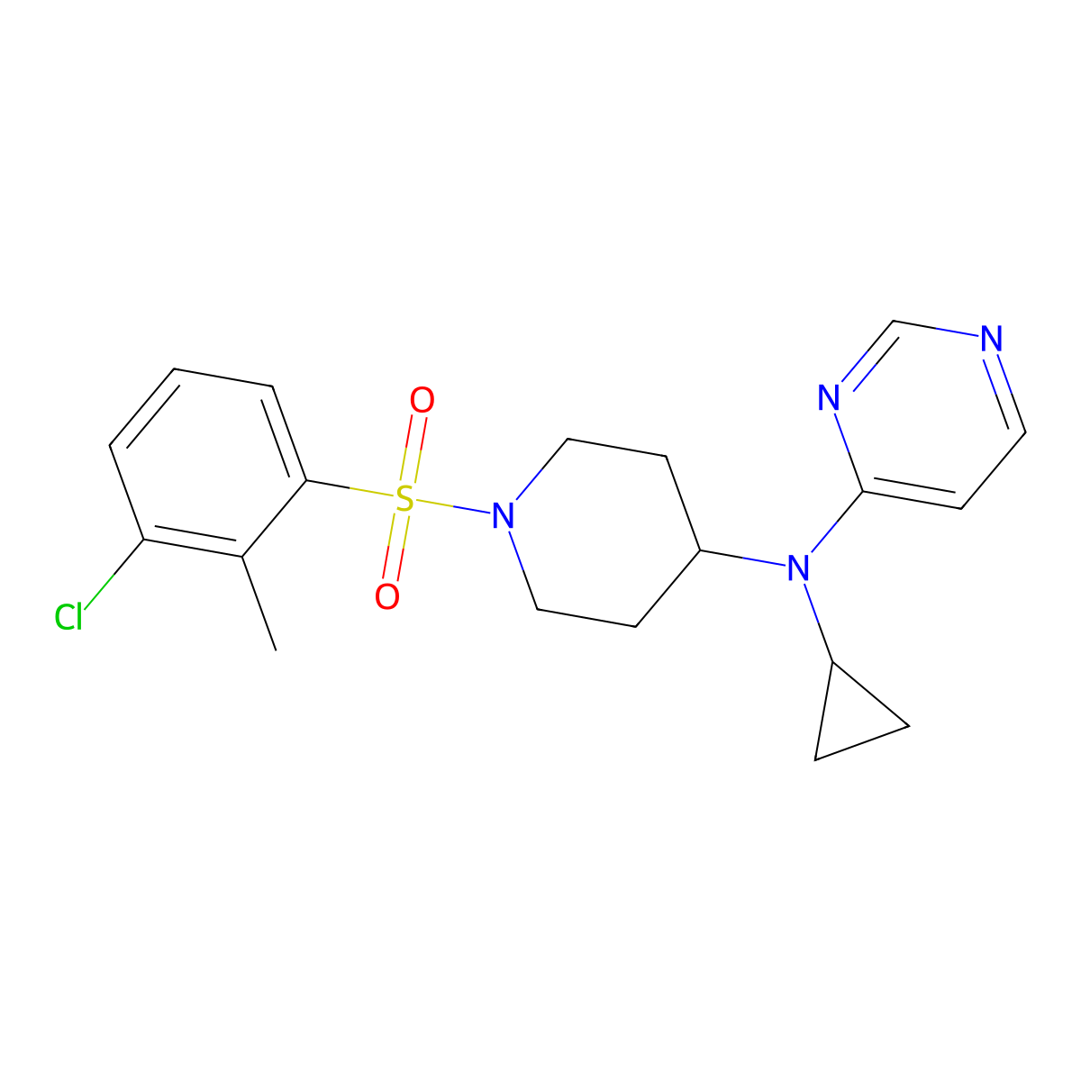 N-[1-(3-chloro-2-methylbenzenesulfonyl)piperidin-4-yl]-N-cyclopropylpyrimidin-4-amine molecular structure, CAS 2380171-57-1