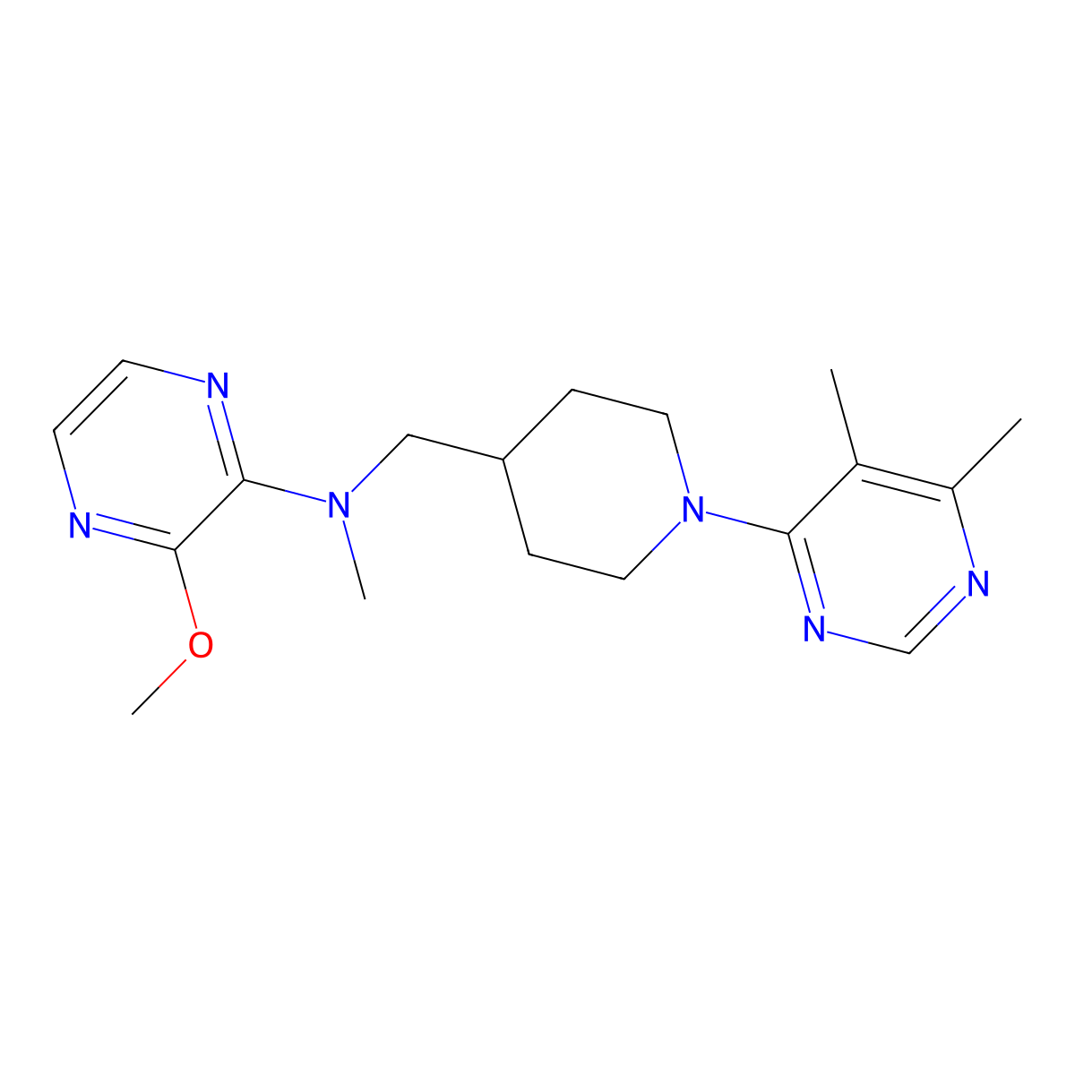 N-{[1-(5,6-dimethylpyrimidin-4-yl)piperidin-4-yl]methyl}-3-methoxy-N-methylpyrazin-2-amine molecular structure, CAS 2380171-59-3