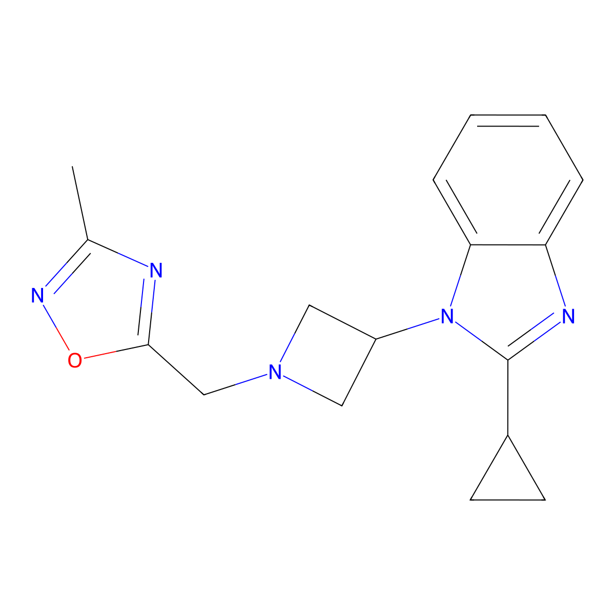 2-cyclopropyl-1-{1-[(3-methyl-1,2,4-oxadiazol-5-yl)methyl]azetidin-3-yl}-1H-1,3-benzodiazole molecular structure, CAS 2380171-65-1