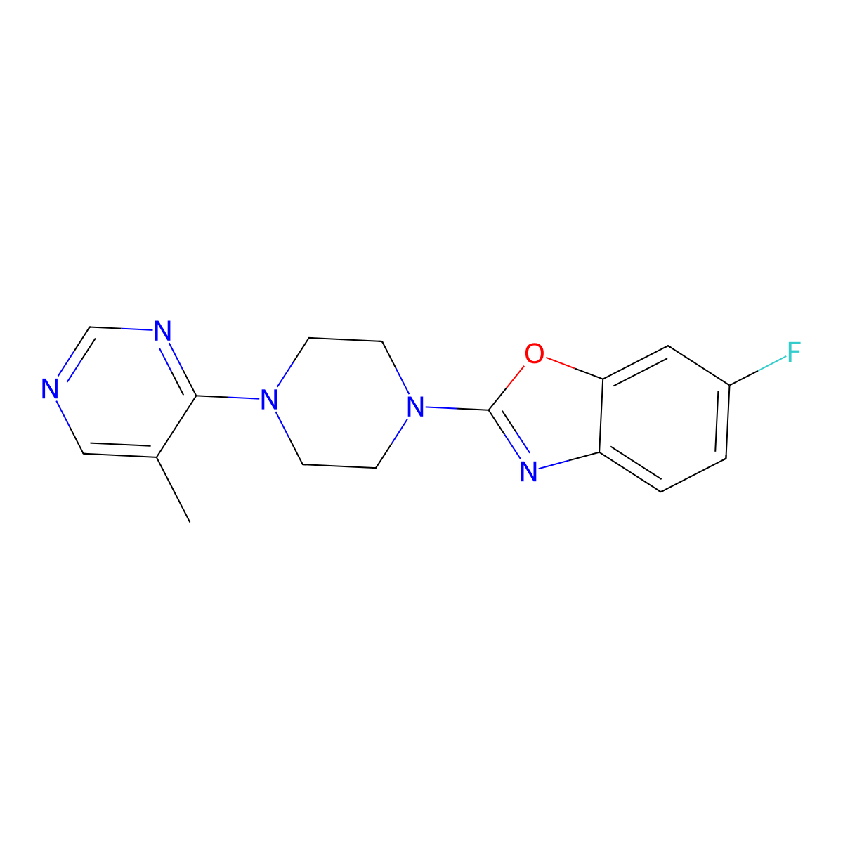 6-Fluoro-2-[4-(5-methylpyrimidin-4-yl)piperazin-1-yl]-1,3-benzoxazole molecular structure, CAS 2380171-66-2
