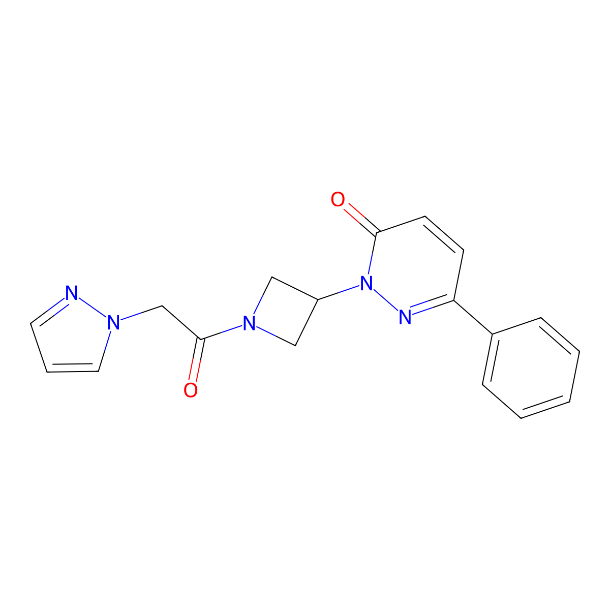 6-phenyl-2-{1-[2-(1H-pyrazol-1-yl)acetyl]azetidin-3-yl}-2,3-dihydropyridazin-3-one molecular structure, CAS 2380171-67-3