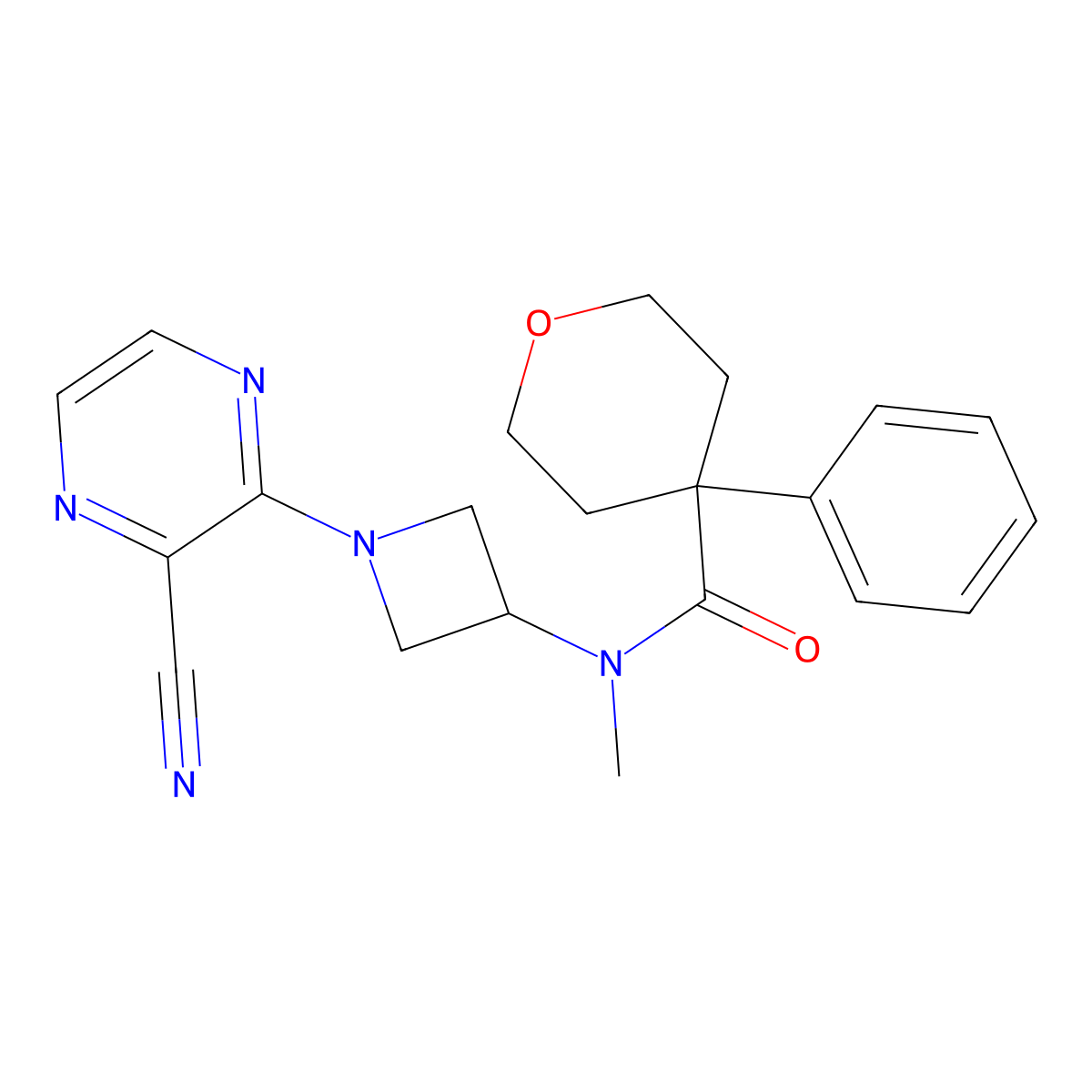 N-[1-(3-Cyanopyrazin-2-yl)azetidin-3-yl]-N-methyl-4-phenyloxane-4-carboxamide molecular structure, CAS 2380171-71-9