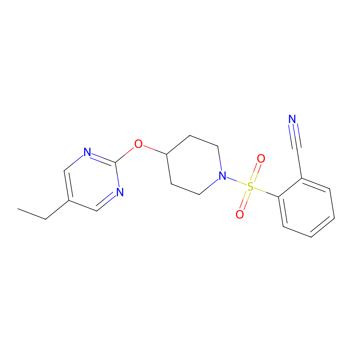 2-({4-[(5-Ethylpyrimidin-2-yl)oxy]piperidin-1-yl}sulfonyl)benzonitrile molecular structure, CAS 2380171-72-0