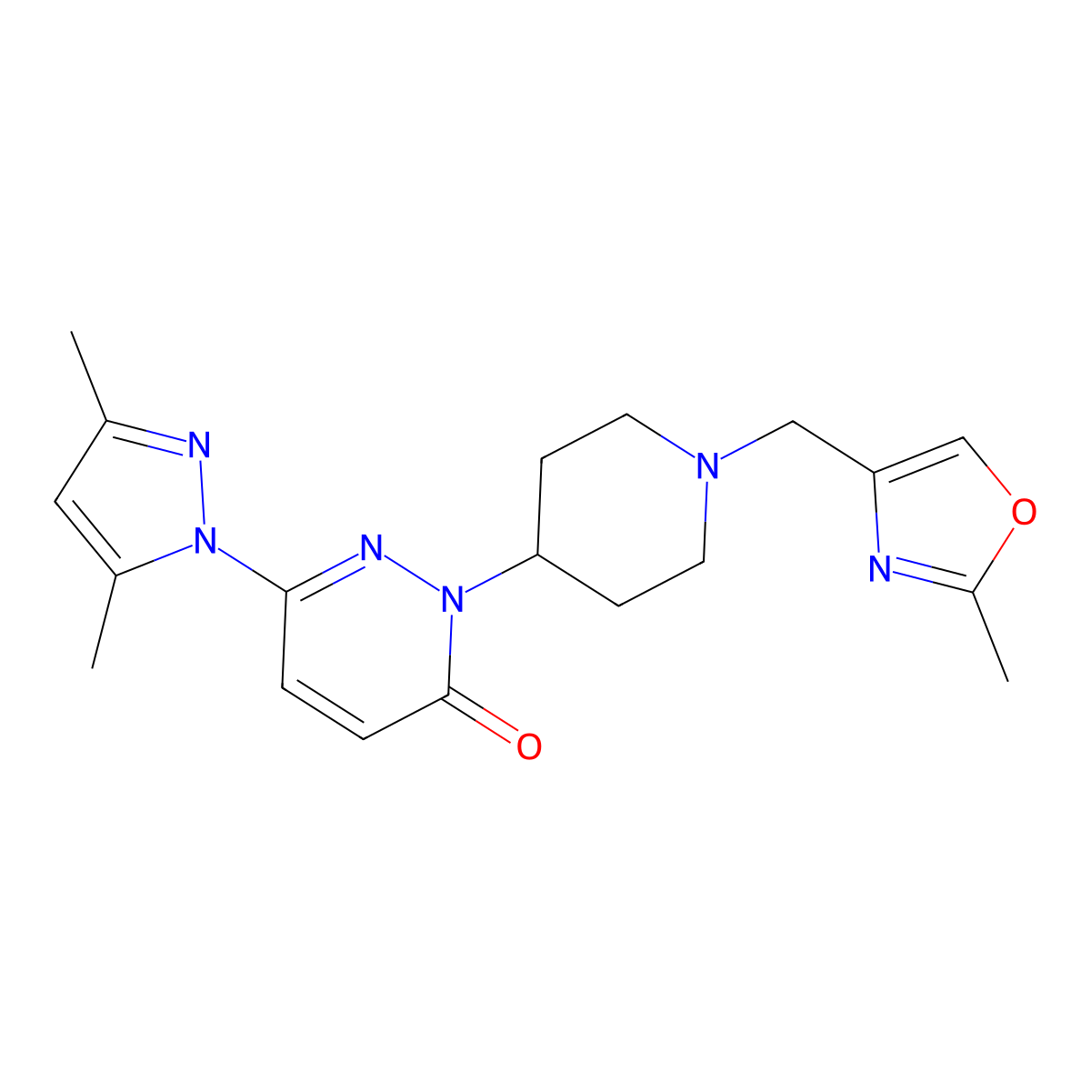6-(3,5-dimethyl-1H-pyrazol-1-yl)-2-{1-[(2-methyl-1,3-oxazol-4-yl)methyl]piperidin-4-yl}-2,3-dihydropyridazin-3-one molecular structure, CAS 2380171-76-4