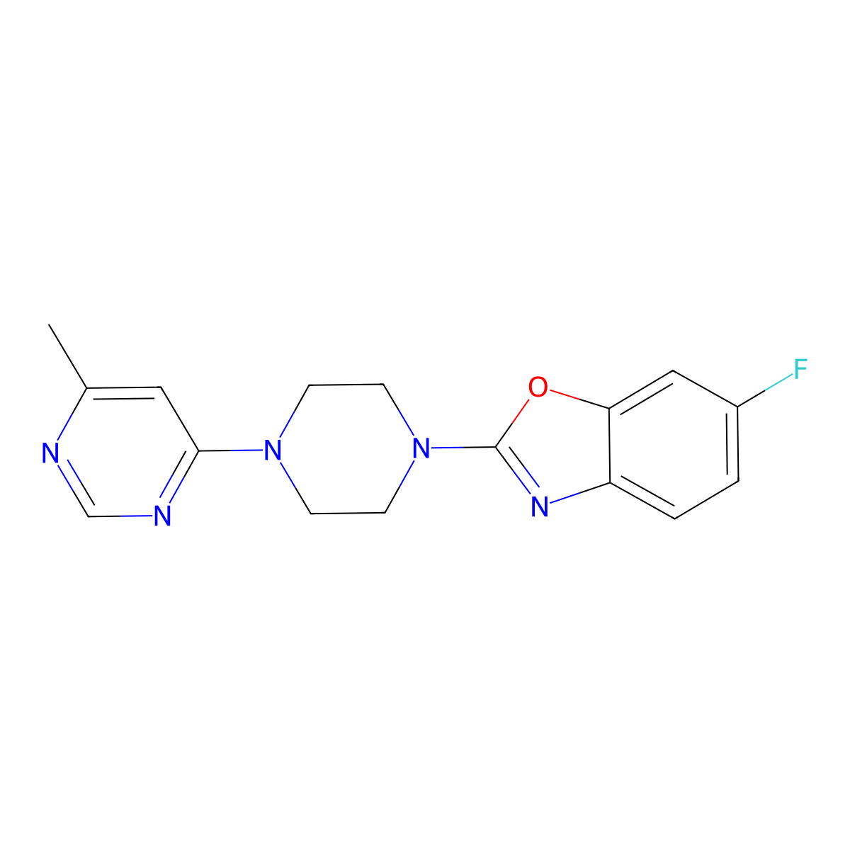 6-Fluoro-2-[4-(6-methylpyrimidin-4-yl)piperazin-1-yl]-1,3-benzoxazole molecular structure, CAS 2380171-79-7