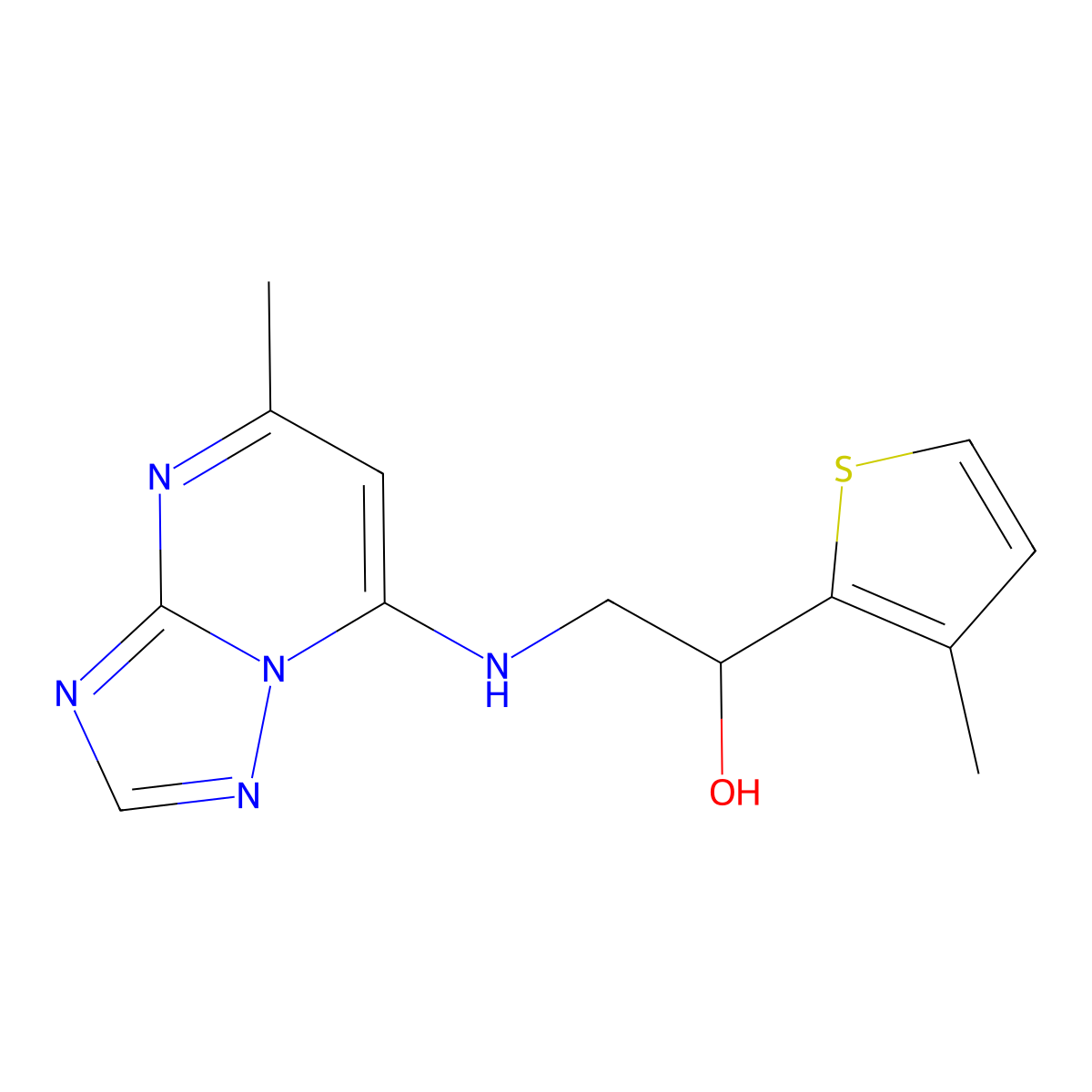 2-({5-Methyl-[1,2,4]triazolo[1,5-a]pyrimidin-7-yl}amino)-1-(3-methylthiophen-2-yl)ethan-1-ol molecular structure, CAS 2380171-92-4