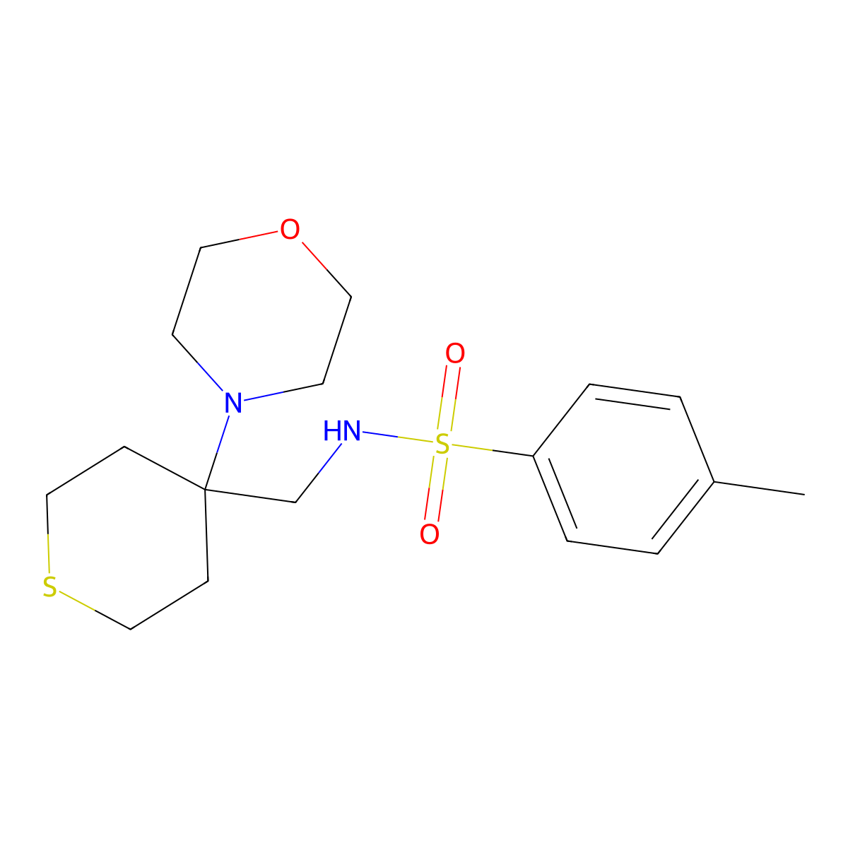 4-methyl-N-{[4-(morpholin-4-yl)thian-4-yl]methyl}benzene-1-sulfonamide molecular structure, CAS 2380171-93-5