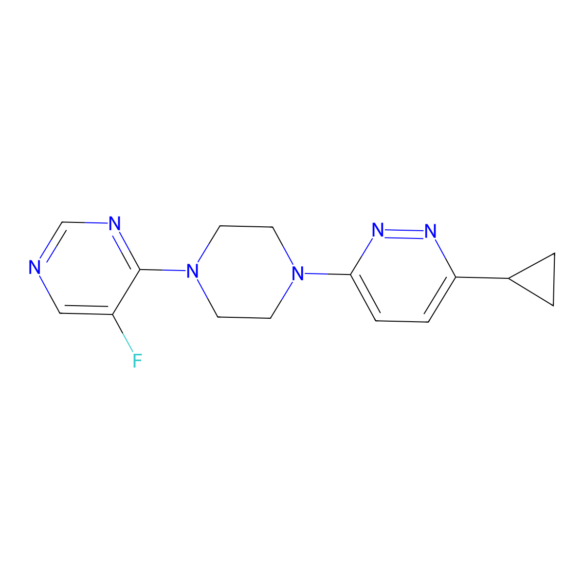 3-Cyclopropyl-6-[4-(5-fluoropyrimidin-4-yl)piperazin-1-yl]pyridazine molecular structure, CAS 2380171-97-9