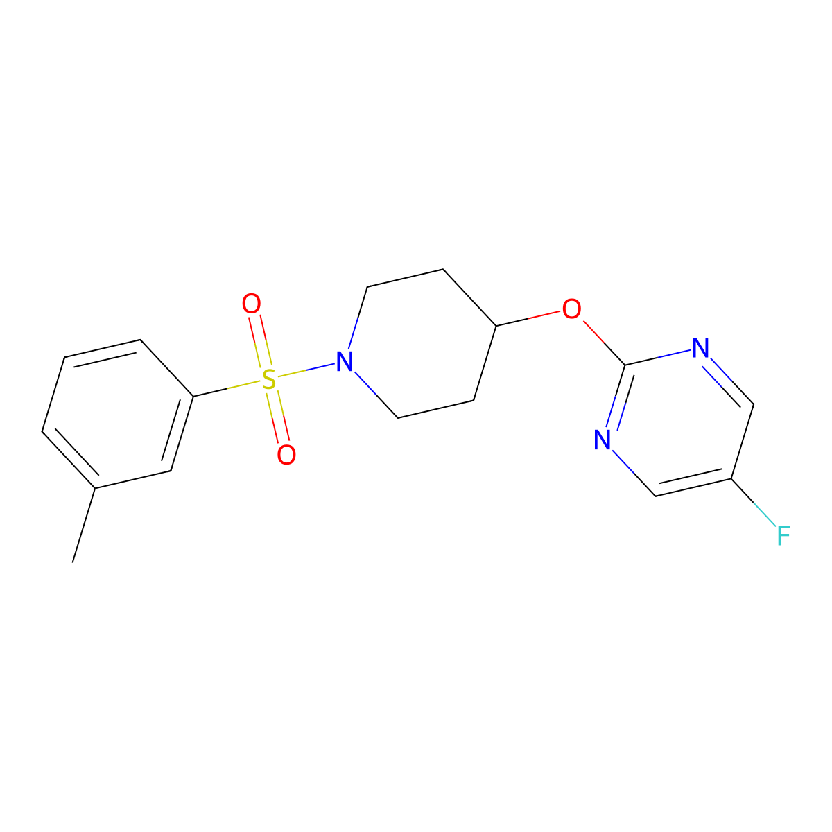 5-Fluoro-2-{[1-(3-methylbenzenesulfonyl)piperidin-4-yl]oxy}pyrimidine molecular structure, CAS 2380172-00-7