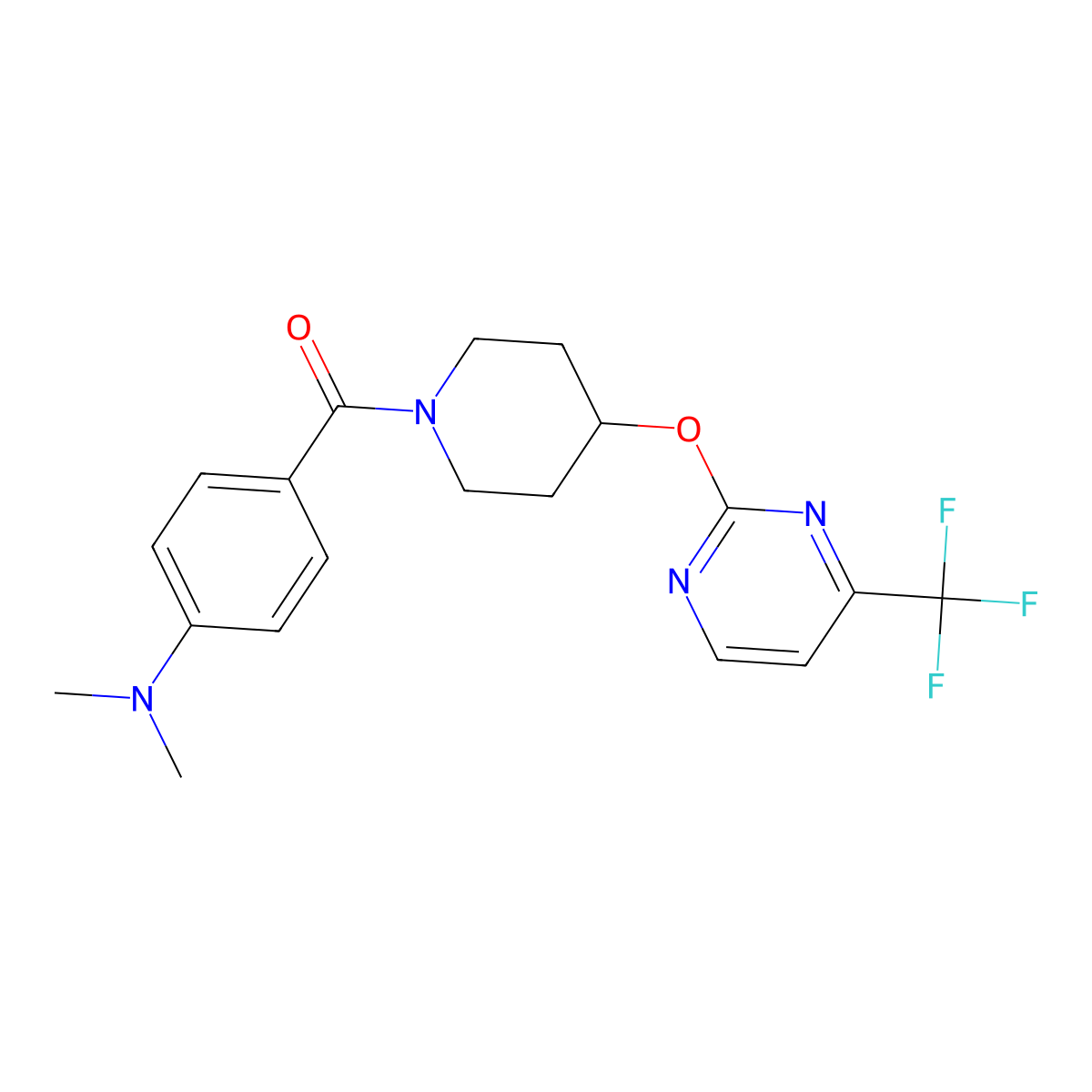 N,N-dimethyl-4-(4-{[4-(trifluoromethyl)pyrimidin-2-yl]oxy}piperidine-1-carbonyl)aniline molecular structure, CAS 2380172-13-2
