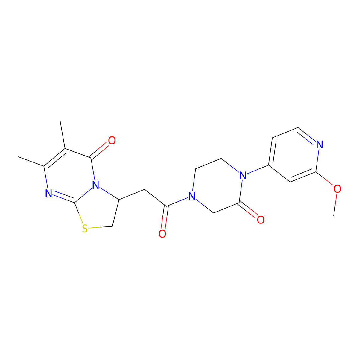 4-(2-{6,7-dimethyl-5-oxo-2H,3H,5H-[1,3]thiazolo[3,2-a]pyrimidin-3-yl}acetyl)-1-(2-methoxypyridin-4-yl)piperazin-2-one molecular structure, CAS 2380172-14-3