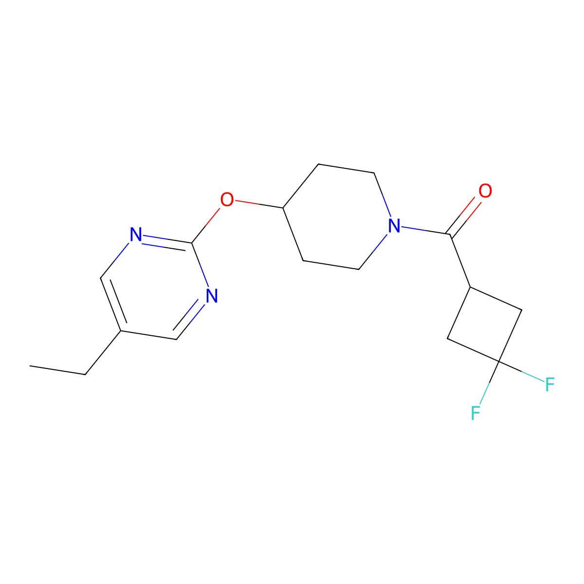 2-{[1-(3,3-Difluorocyclobutanecarbonyl)piperidin-4-yl]oxy}-5-ethylpyrimidine molecular structure, CAS 2380172-20-1
