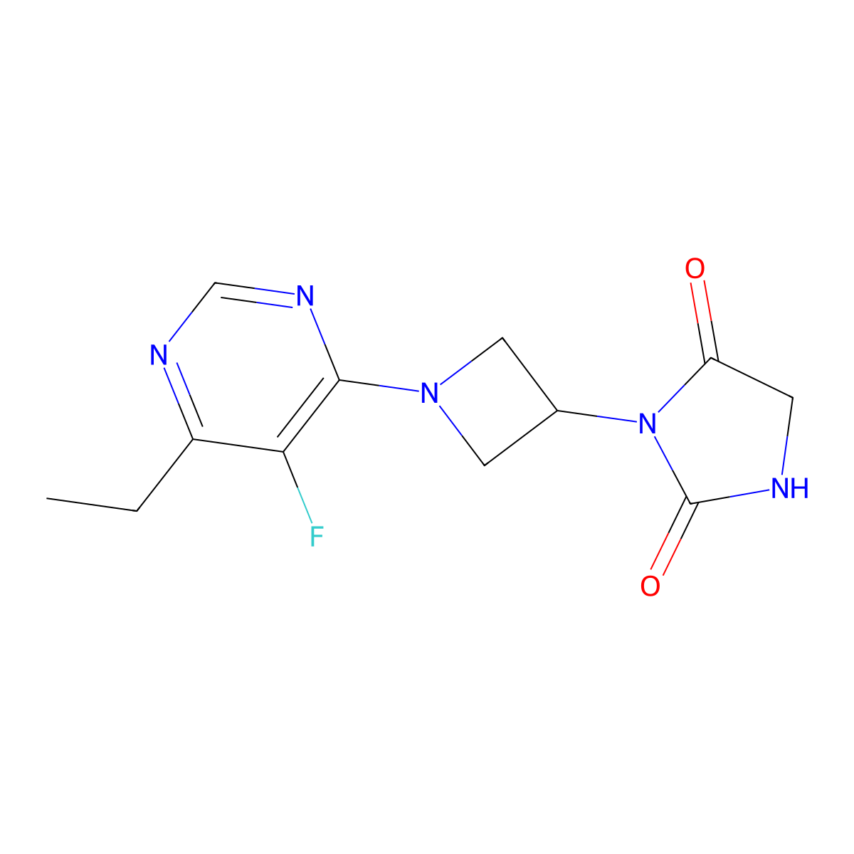 3-[1-(6-Ethyl-5-fluoropyrimidin-4-yl)azetidin-3-yl]imidazolidine-2,4-dione molecular structure, CAS 2380172-36-9