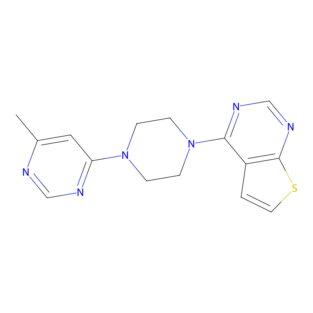 4-Methyl-6-(4-{thieno[2,3-d]pyrimidin-4-yl}piperazin-1-yl)pyrimidine molecular structure, CAS 2380172-43-8