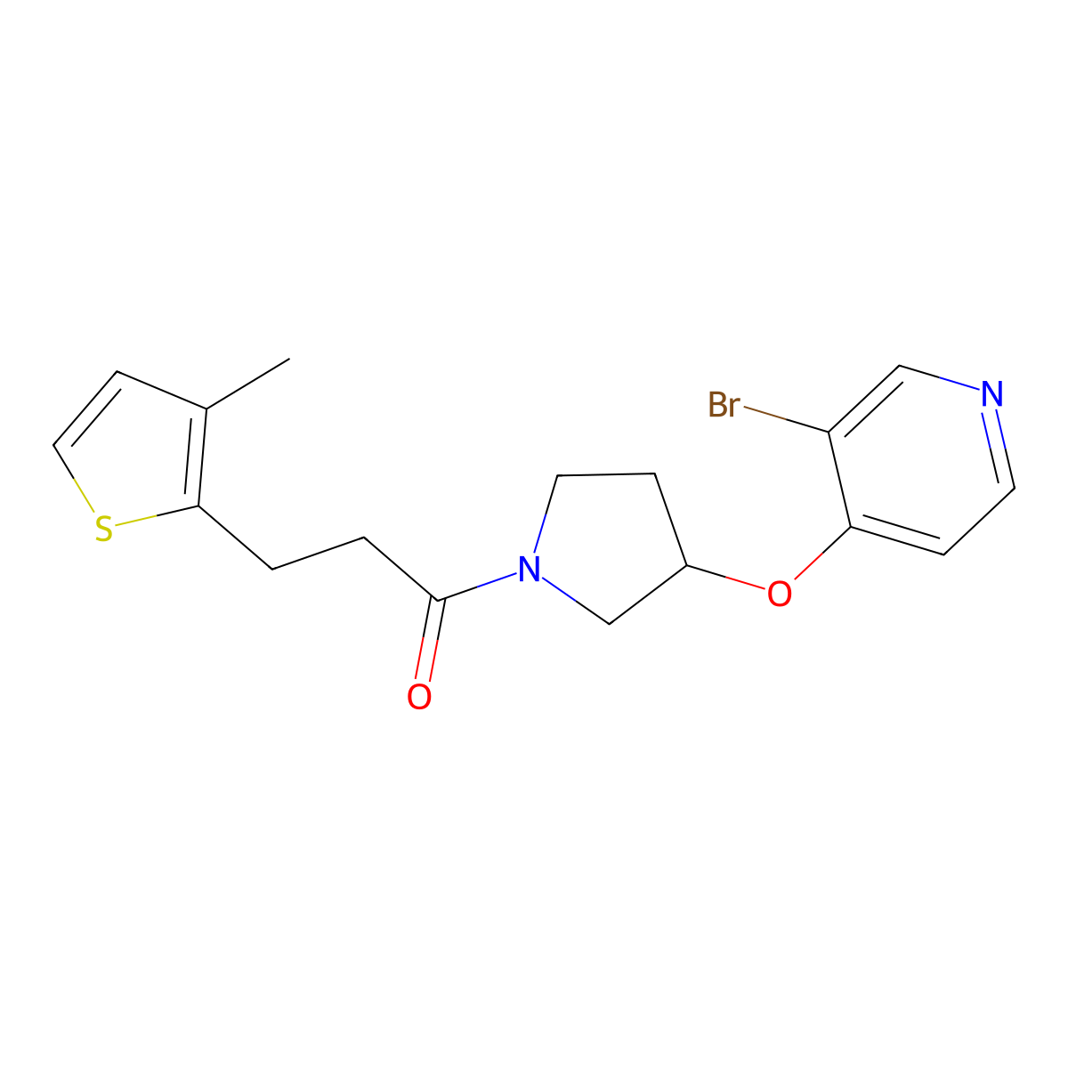 1-{3-[(3-Bromopyridin-4-yl)oxy]pyrrolidin-1-yl}-3-(3-methylthiophen-2-yl)propan-1-one molecular structure, CAS 2380172-46-1