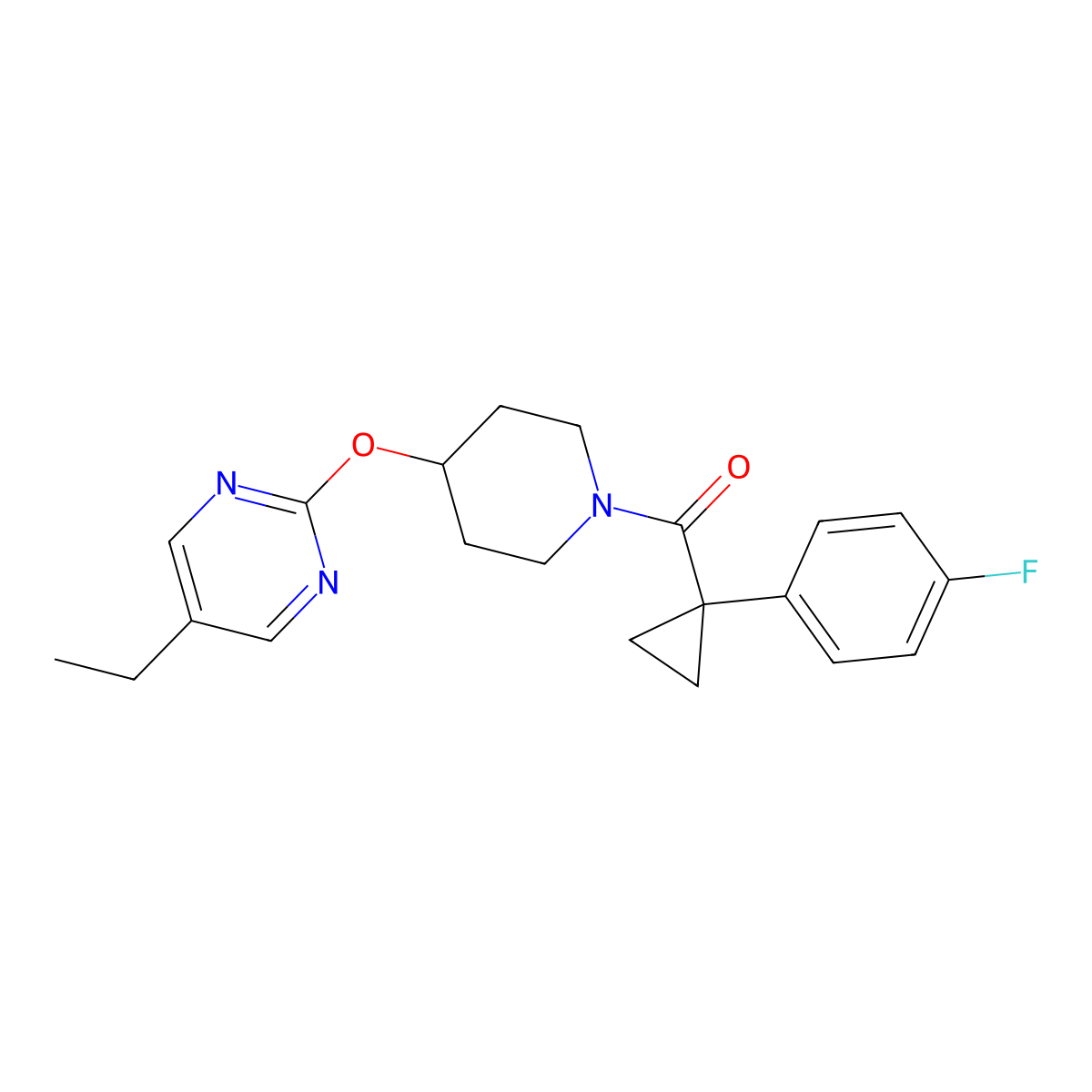5-Ethyl-2-({1-[1-(4-fluorophenyl)cyclopropanecarbonyl]piperidin-4-yl}oxy)pyrimidine molecular structure, CAS 2380172-54-1