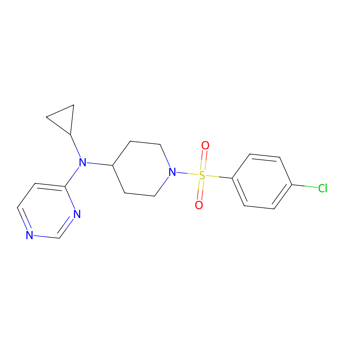 N-[1-(4-chlorobenzenesulfonyl)piperidin-4-yl]-N-cyclopropylpyrimidin-4-amine molecular structure, CAS 2380172-59-6