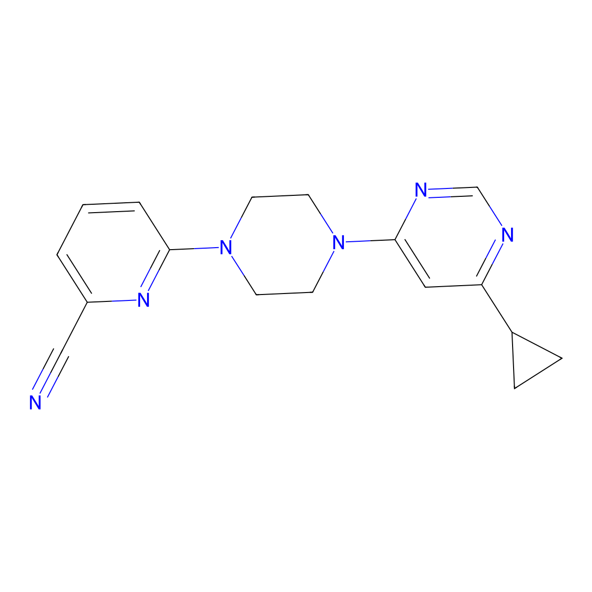 6-[4-(6-Cyclopropylpyrimidin-4-yl)piperazin-1-yl]pyridine-2-carbonitrile molecular structure, CAS 2380172-61-0