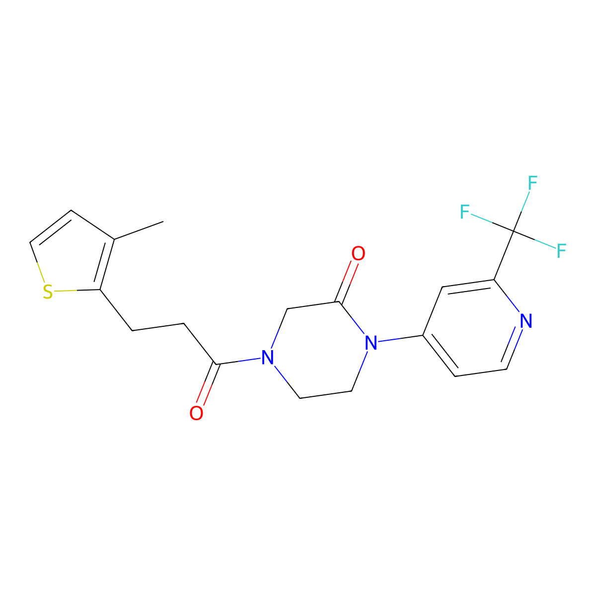4-[3-(3-Methylthiophen-2-yl)propanoyl]-1-[2-(trifluoromethyl)pyridin-4-yl]piperazin-2-one molecular structure, CAS 2380172-62-1