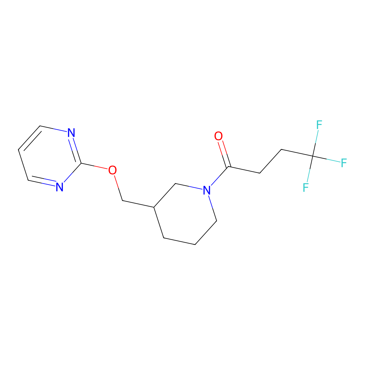 4,4,4-Trifluoro-1-{3-[(pyrimidin-2-yloxy)methyl]piperidin-1-yl}butan-1-one molecular structure, CAS 2380172-65-4