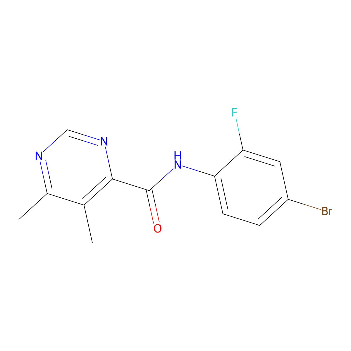 N-(4-Bromo-2-fluorophenyl)-5,6-dimethylpyrimidine-4-carboxamide molecular structure, CAS 2380172-68-7