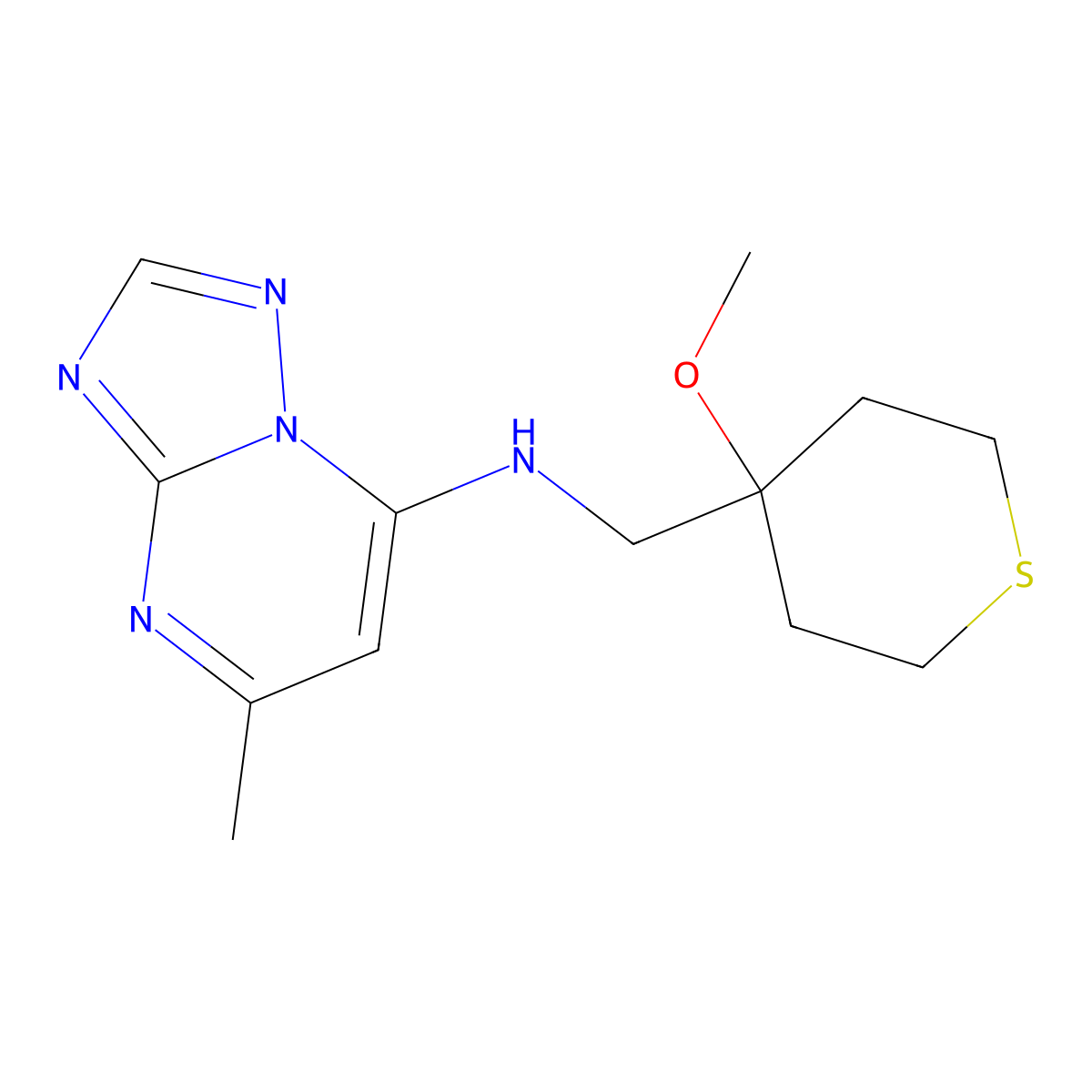 N-[(4-Methoxythian-4-yl)methyl]-5-methyl-[1,2,4]triazolo[1,5-a]pyrimidin-7-amine molecular structure, CAS 2380172-69-8