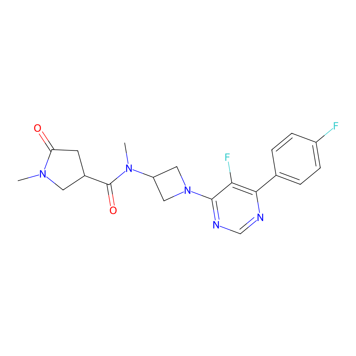 N-{1-[5-fluoro-6-(4-fluorophenyl)pyrimidin-4-yl]azetidin-3-yl}-N,1-dimethyl-5-oxopyrrolidine-3-carboxamide molecular structure, CAS 2380172-78-9