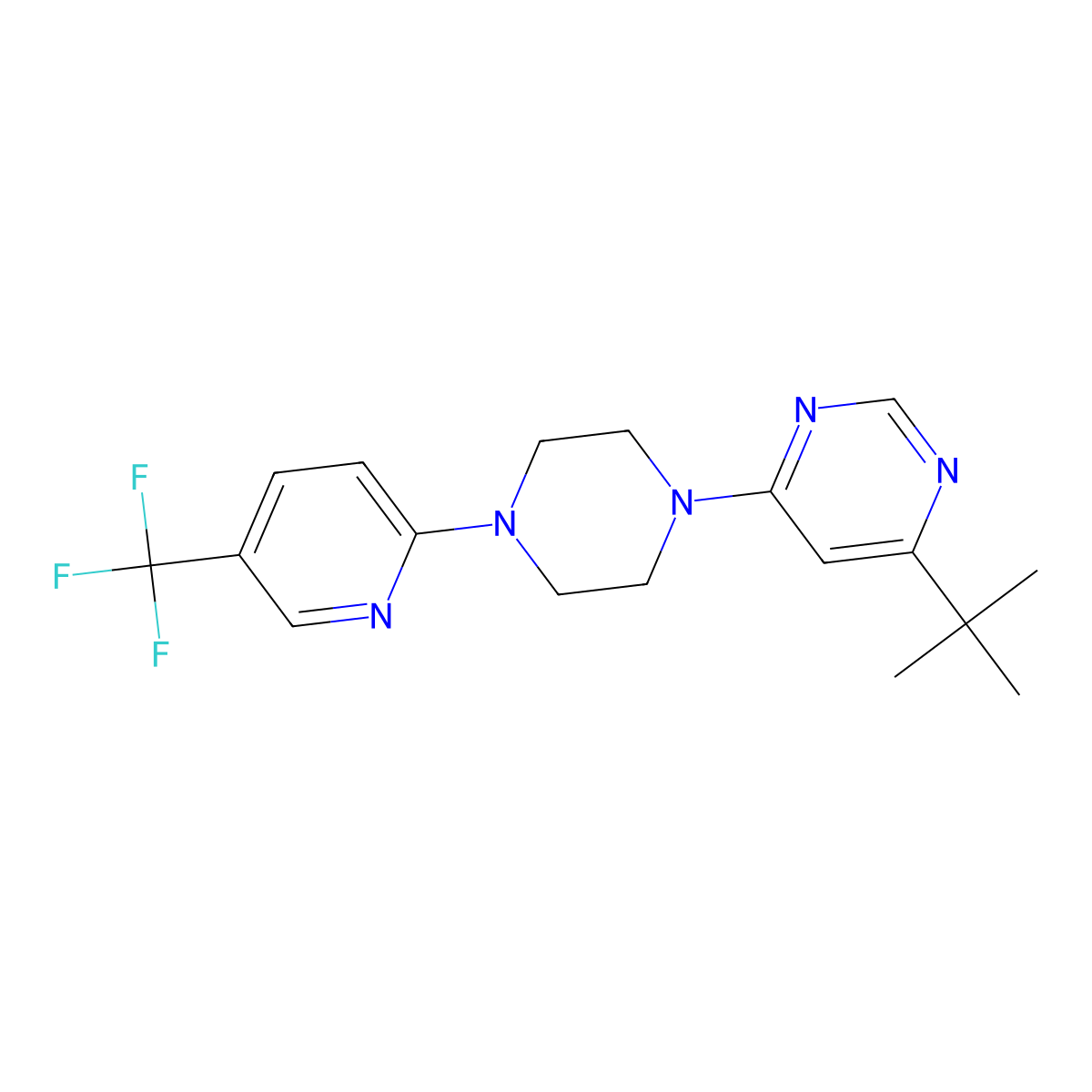 4-Tert-butyl-6-{4-[5-(trifluoromethyl)pyridin-2-yl]piperazin-1-yl}pyrimidine molecular structure, CAS 2380172-84-7