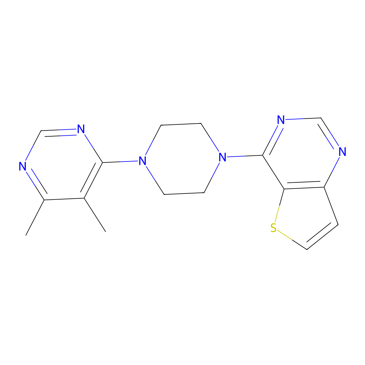 4,5-Dimethyl-6-(4-{thieno[3,2-d]pyrimidin-4-yl}piperazin-1-yl)pyrimidine molecular structure, CAS 2380172-87-0