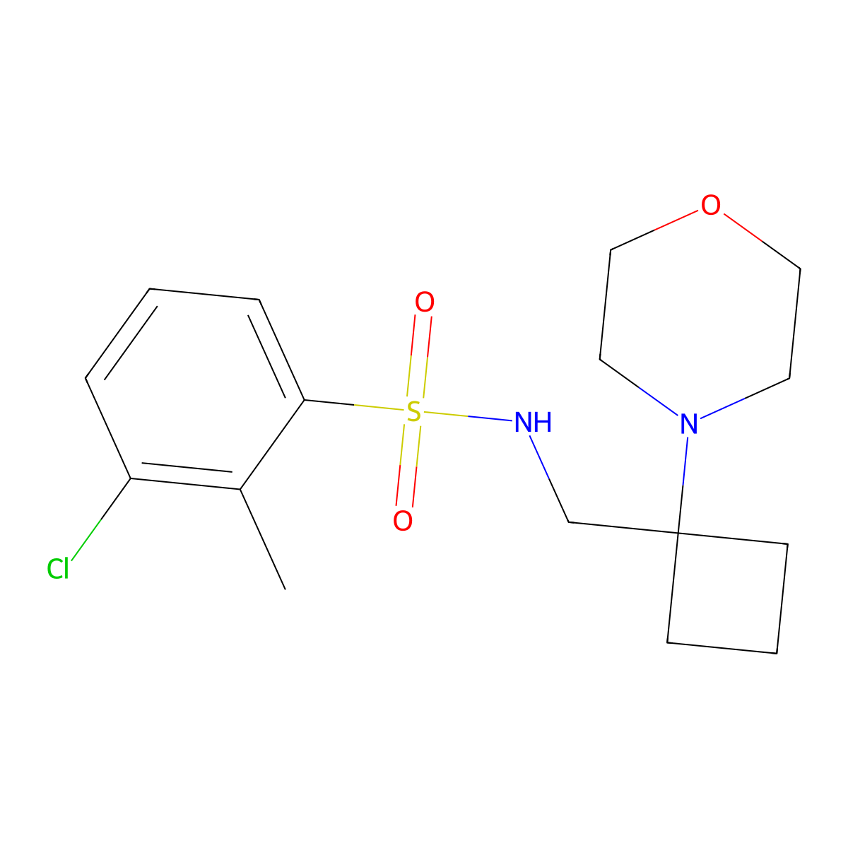 3-chloro-2-methyl-N-{[1-(morpholin-4-yl)cyclobutyl]methyl}benzene-1-sulfonamide molecular structure, CAS 2380172-88-1