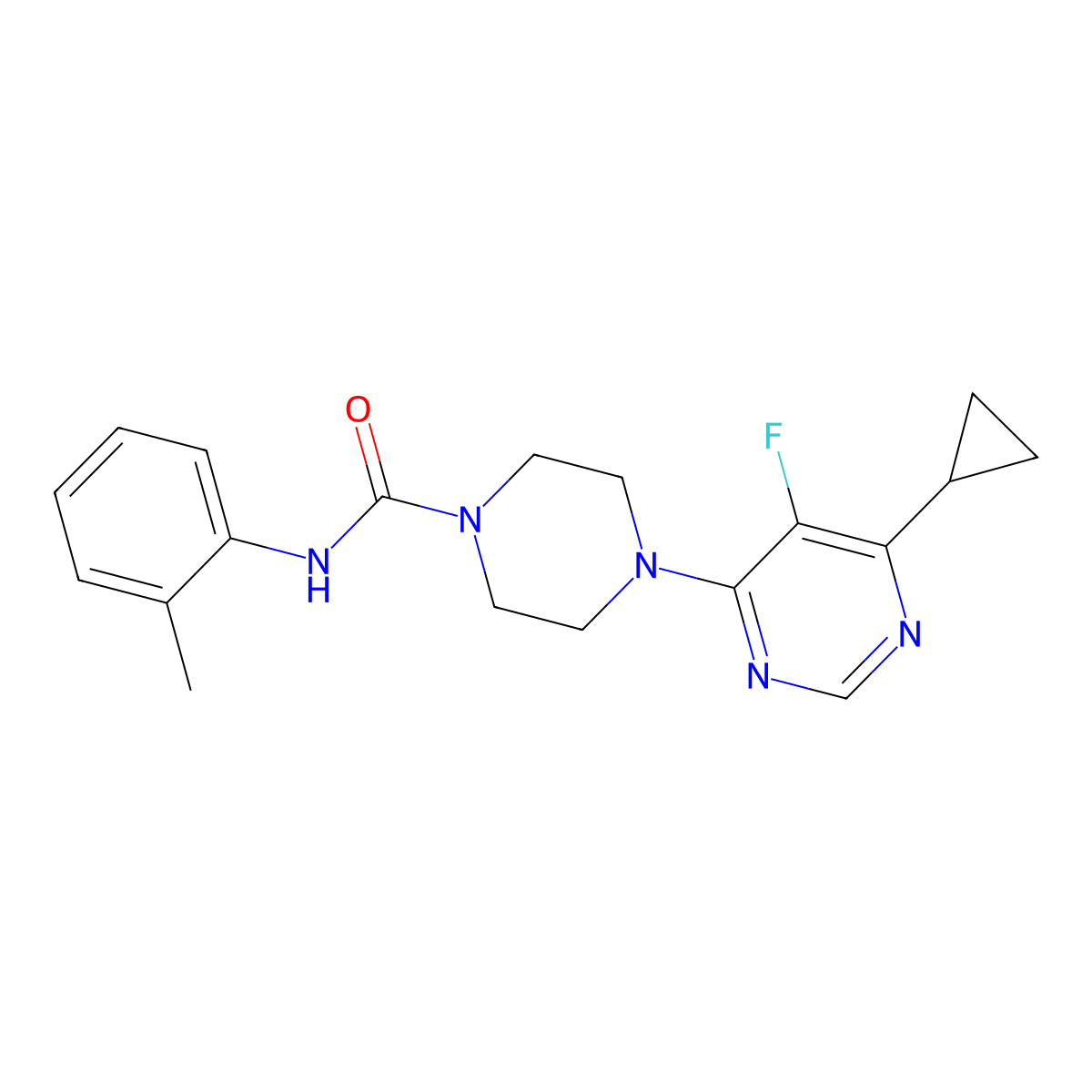 4-(6-Cyclopropyl-5-fluoropyrimidin-4-yl)-N-(2-methylphenyl)piperazine-1-carboxamide molecular structure, CAS 2380172-92-7