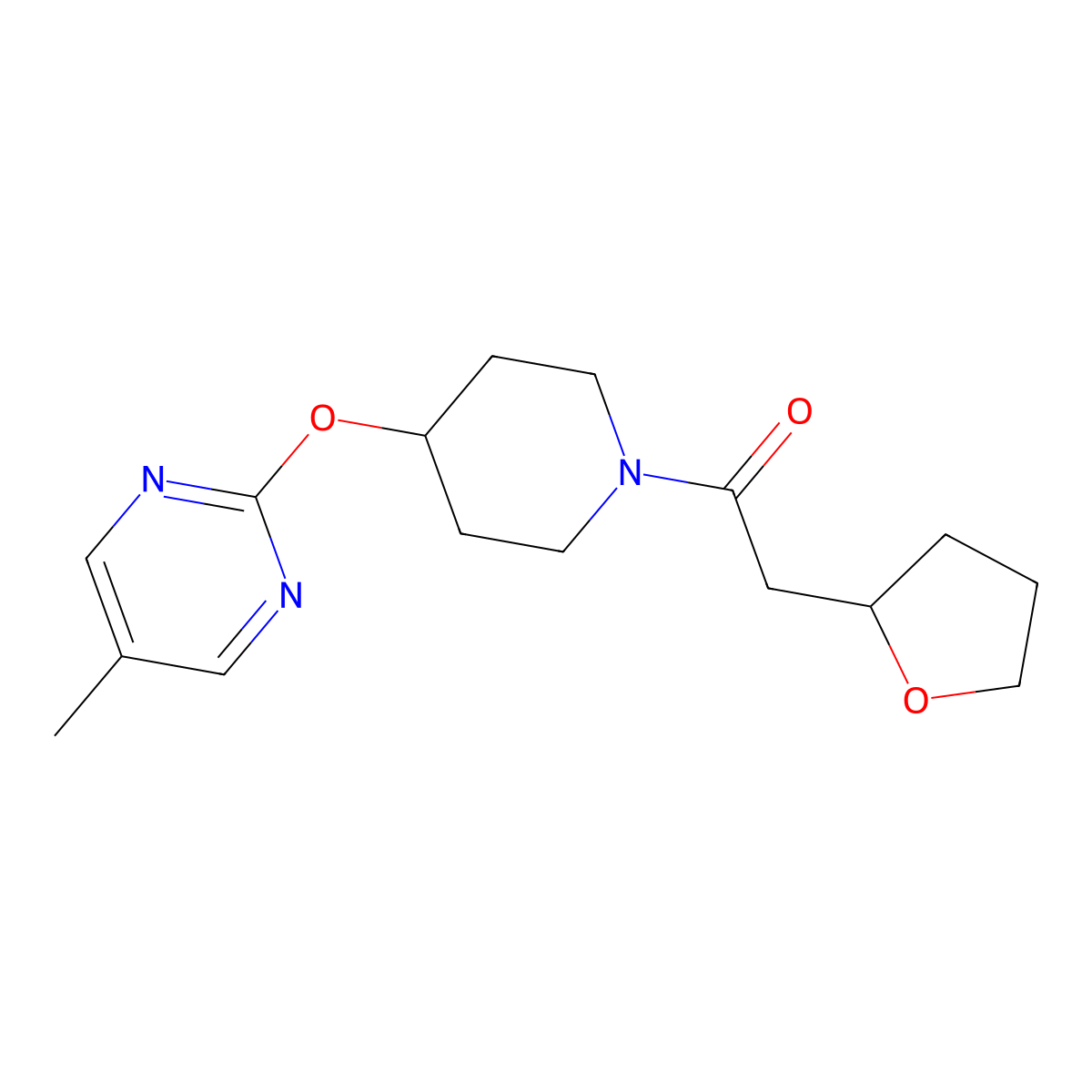 1-{4-[(5-Methylpyrimidin-2-yl)oxy]piperidin-1-yl}-2-(oxolan-2-yl)ethan-1-one molecular structure, CAS 2380172-97-2