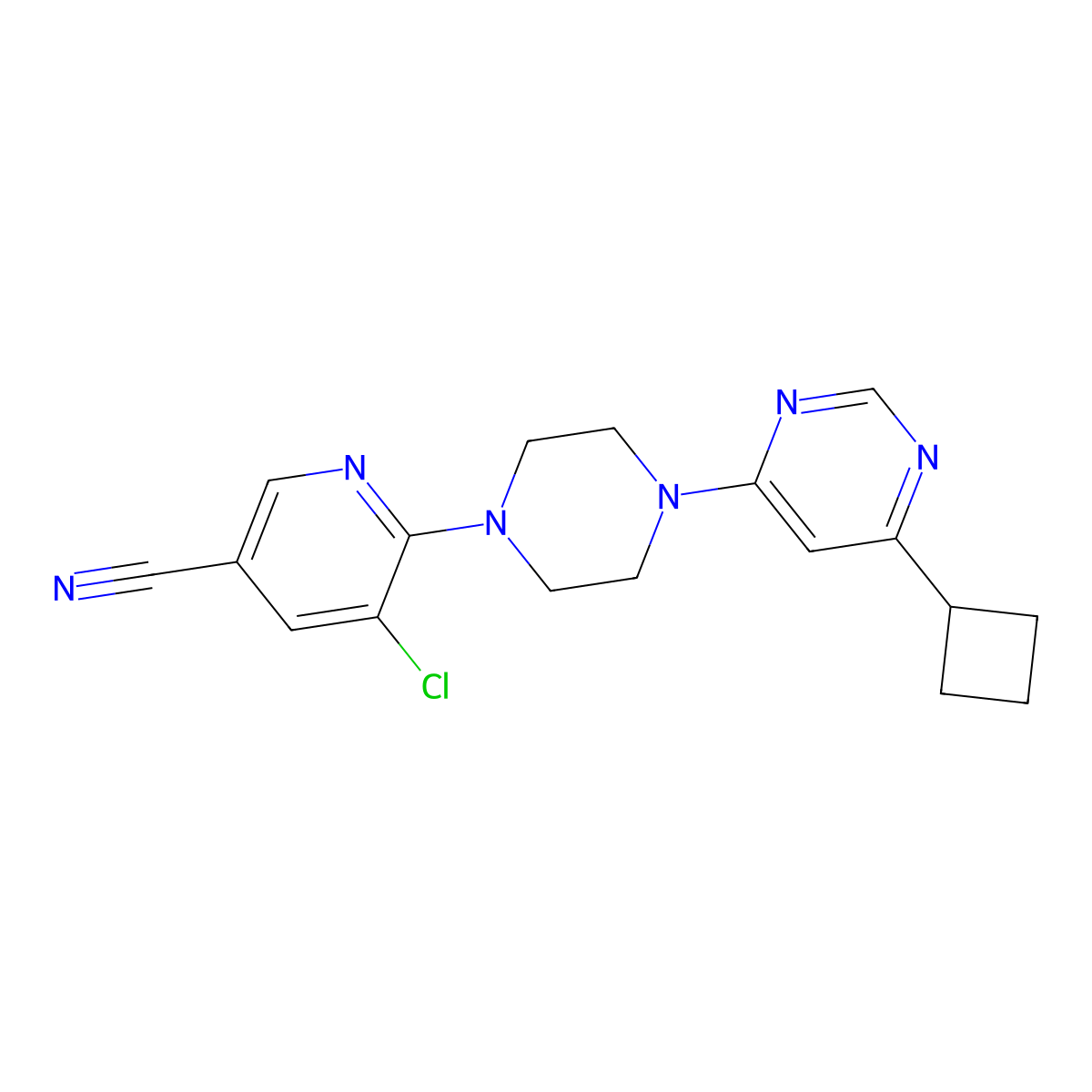 5-Chloro-6-[4-(6-cyclobutylpyrimidin-4-yl)piperazin-1-yl]pyridine-3-carbonitrile molecular structure, CAS 2380173-03-3