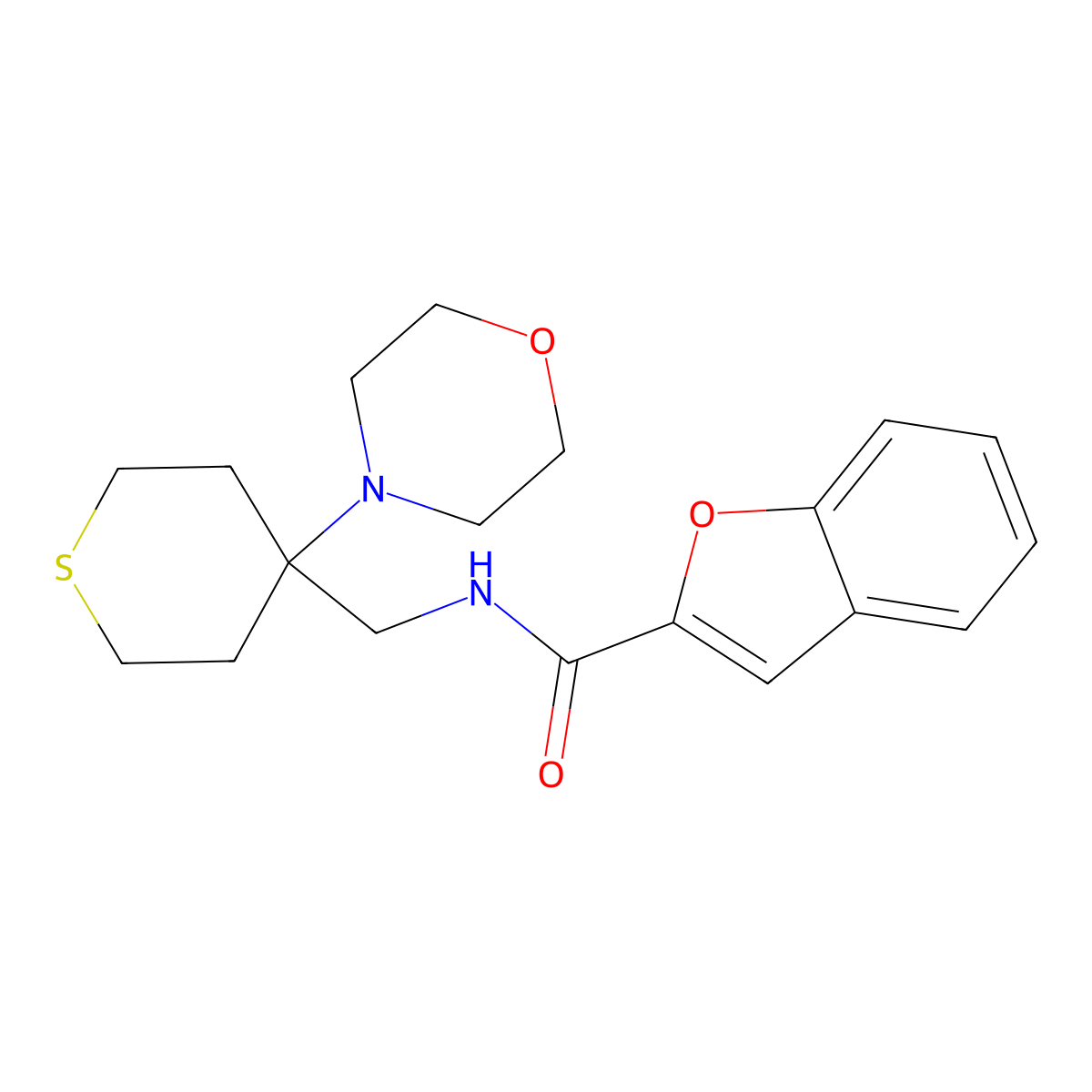 N-{[4-(morpholin-4-yl)thian-4-yl]methyl}-1-benzofuran-2-carboxamide molecular structure, CAS 2380173-13-5