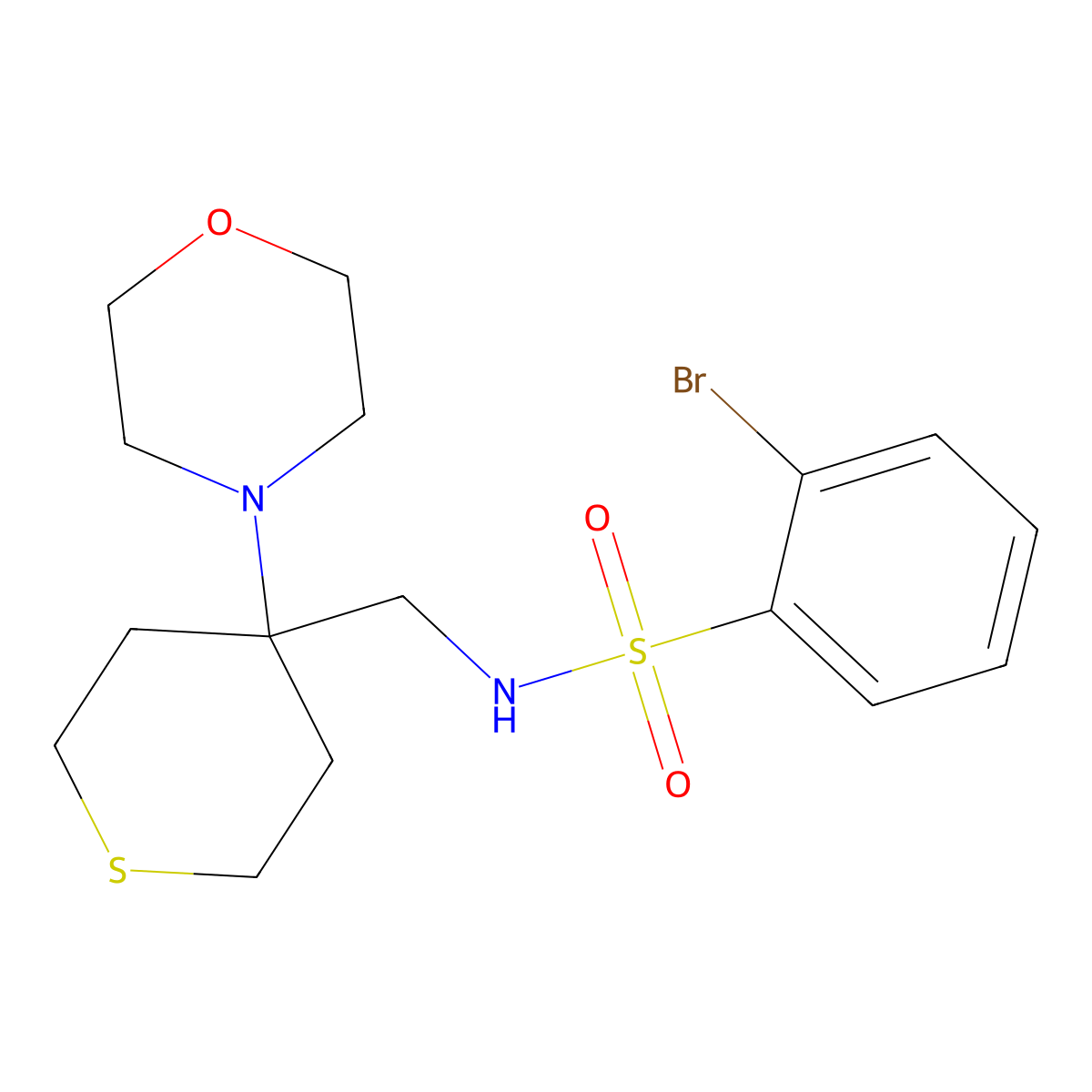2-bromo-N-{[4-(morpholin-4-yl)thian-4-yl]methyl}benzene-1-sulfonamide molecular structure, CAS 2380173-18-0