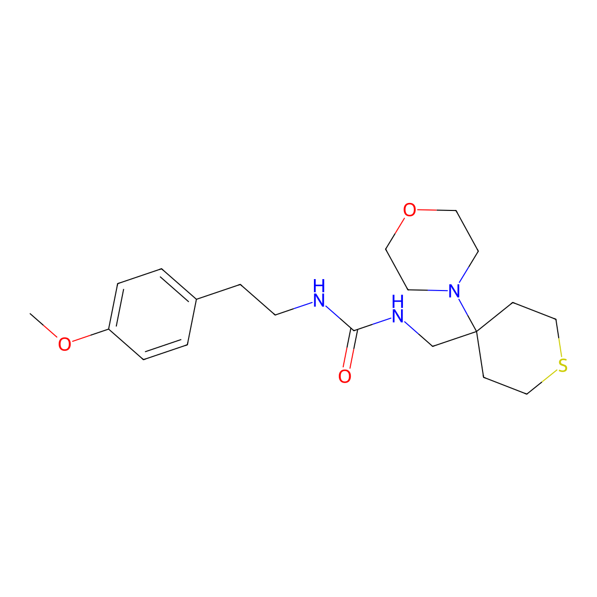 1-[2-(4-Methoxyphenyl)ethyl]-3-{[4-(morpholin-4-yl)thian-4-yl]methyl}urea molecular structure, CAS 2380173-24-8