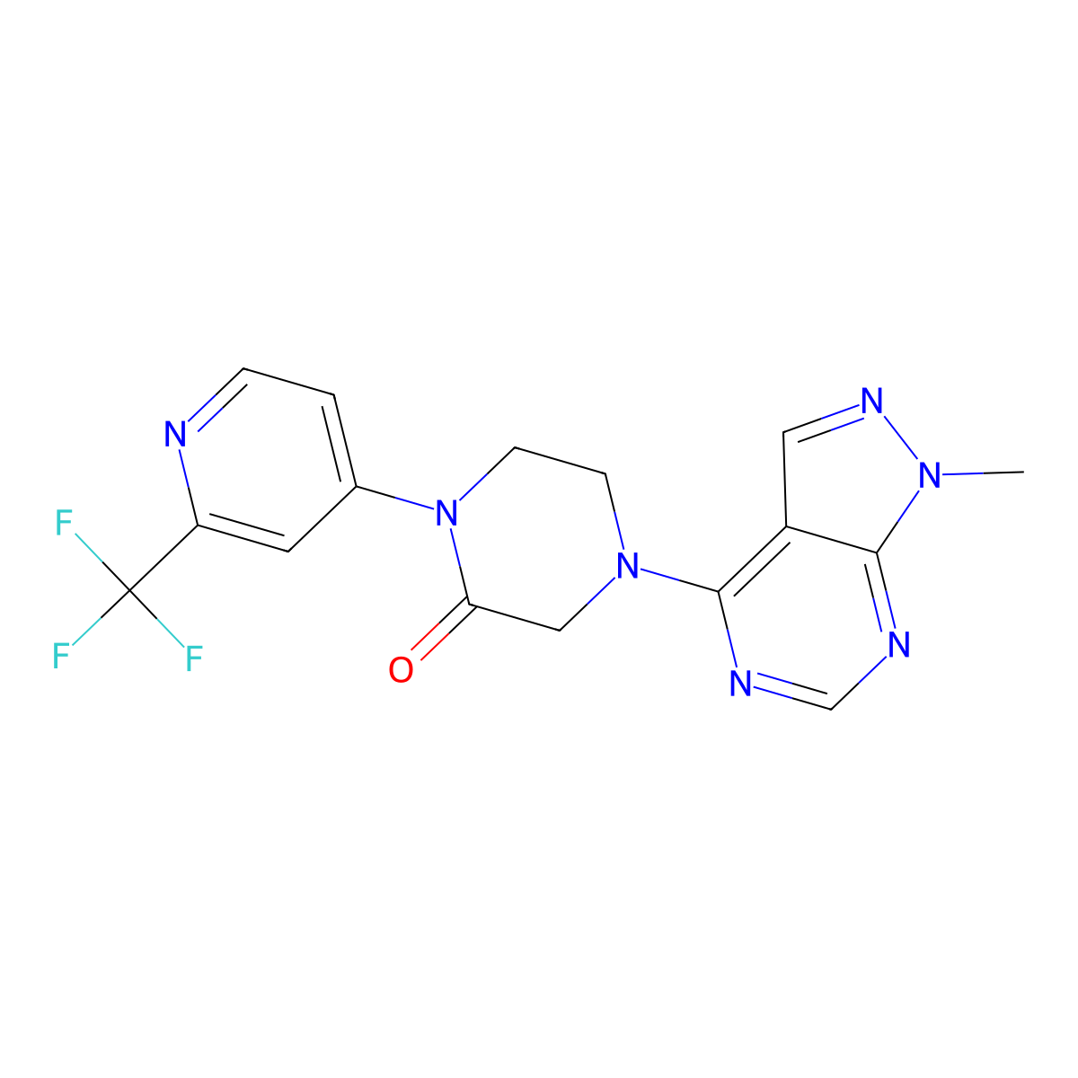 4-{1-methyl-1H-pyrazolo[3,4-d]pyrimidin-4-yl}-1-[2-(trifluoromethyl)pyridin-4-yl]piperazin-2-one molecular structure, CAS 2380173-26-0