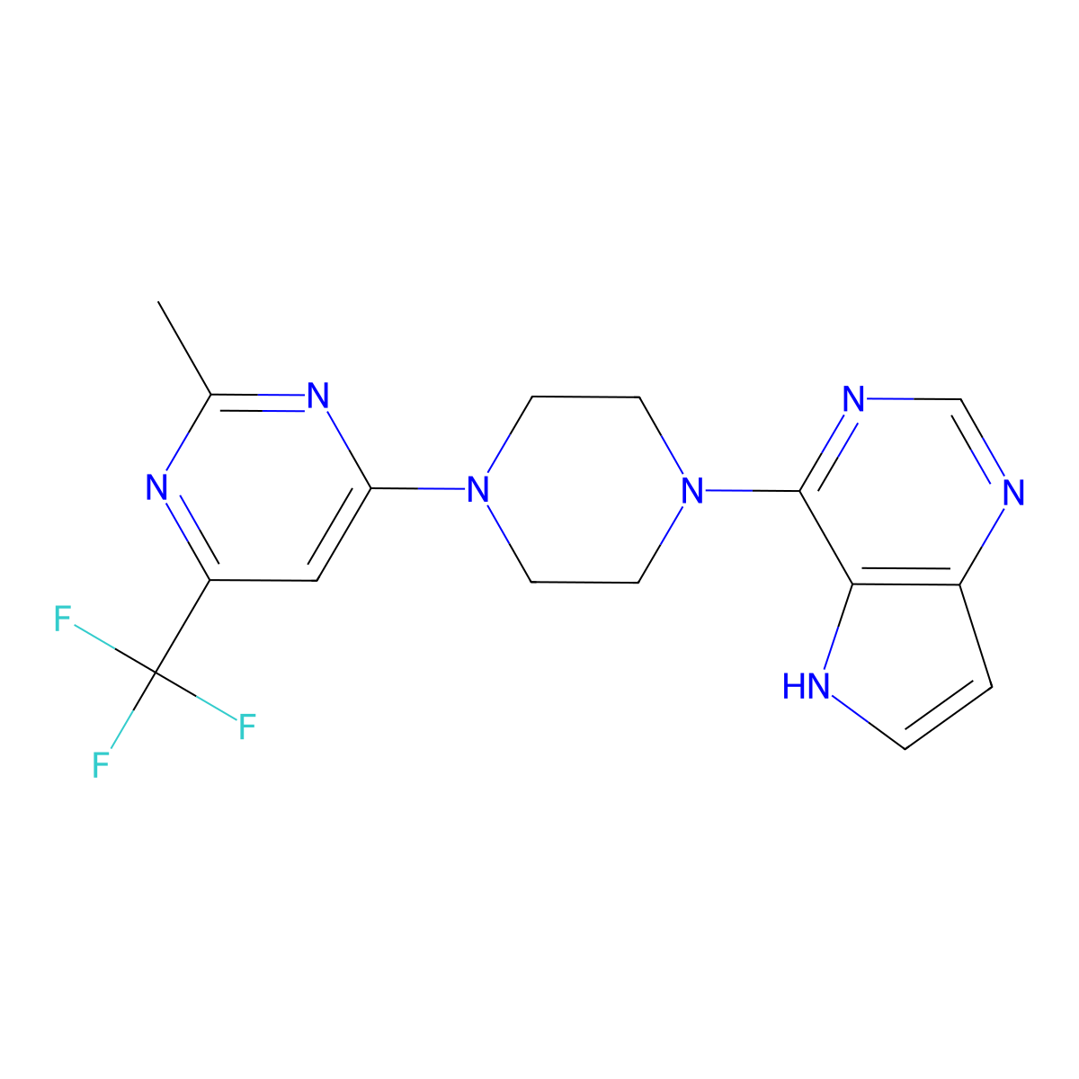 2-methyl-4-(4-{5H-pyrrolo[3,2-d]pyrimidin-4-yl}piperazin-1-yl)-6-(trifluoromethyl)pyrimidine molecular structure, CAS 2380173-28-2
