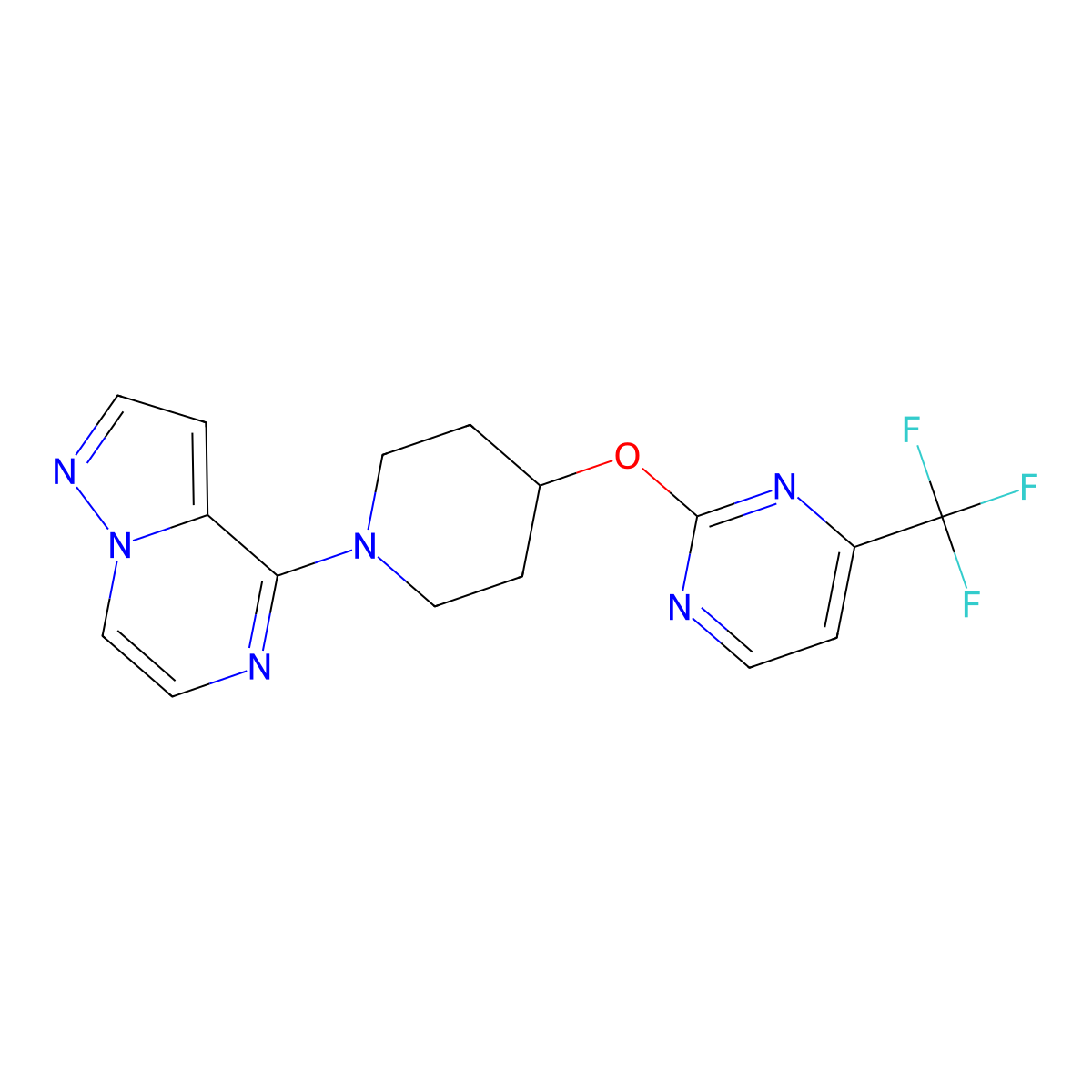 2-[(1-{Pyrazolo[1,5-a]pyrazin-4-yl}piperidin-4-yl)oxy]-4-(trifluoromethyl)pyrimidine molecular structure, CAS 2380173-33-9