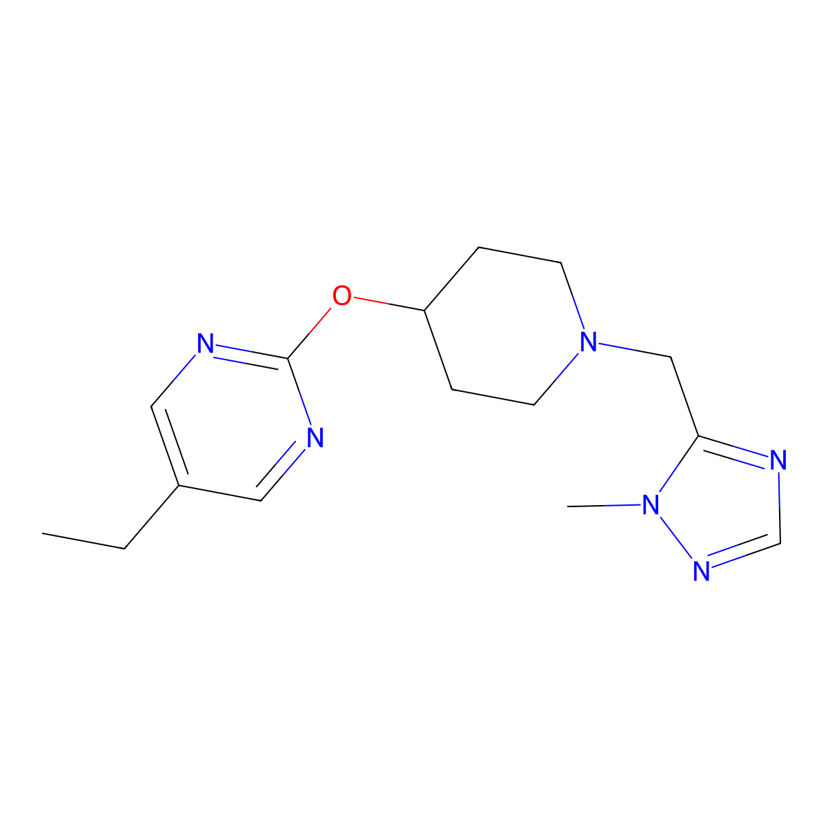 5-ethyl-2-({1-[(1-methyl-1H-1,2,4-triazol-5-yl)methyl]piperidin-4-yl}oxy)pyrimidine molecular structure, CAS 2380173-34-0