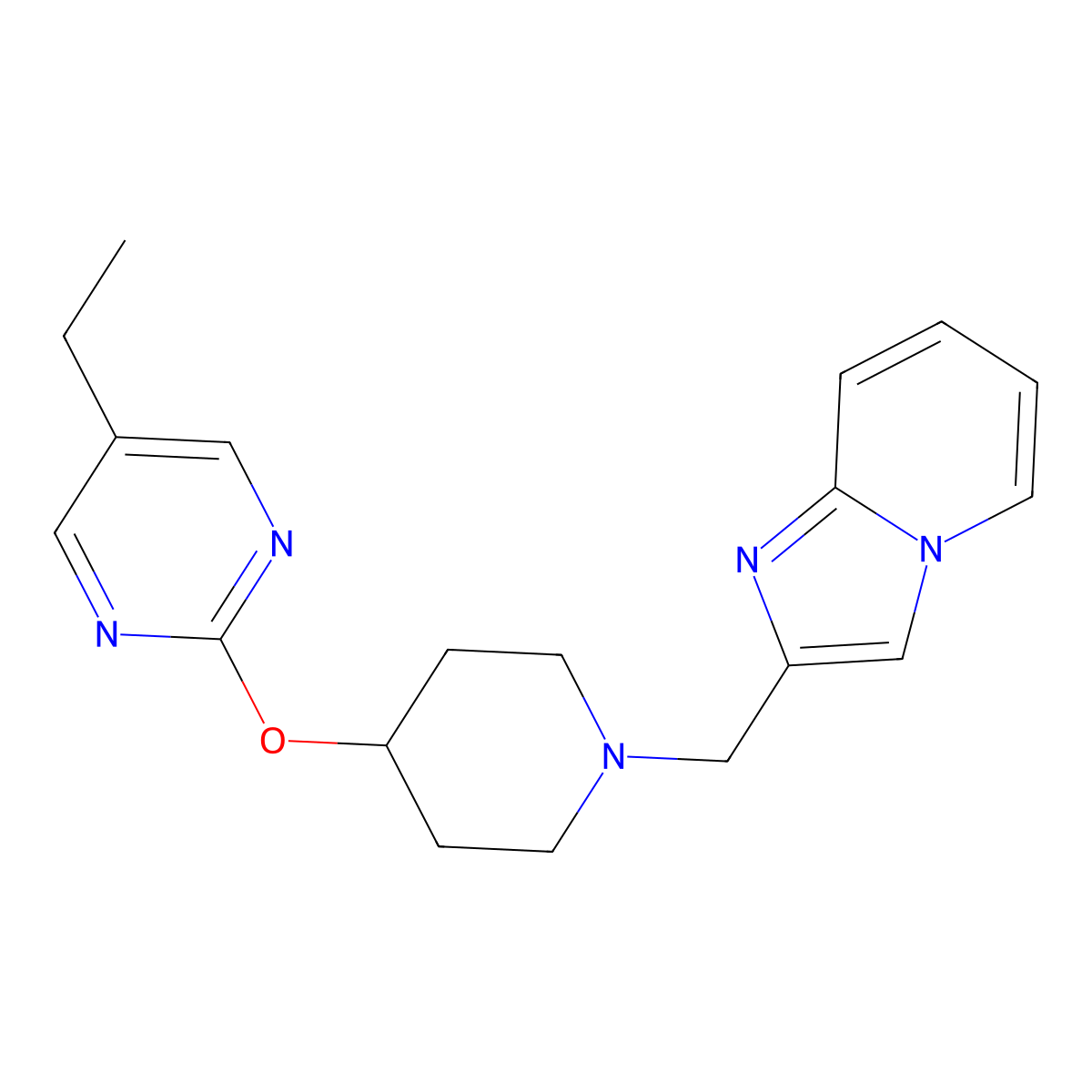 5-Ethyl-2-{[1-({imidazo[1,2-a]pyridin-2-yl}methyl)piperidin-4-yl]oxy}pyrimidine molecular structure, CAS 2380173-39-5
