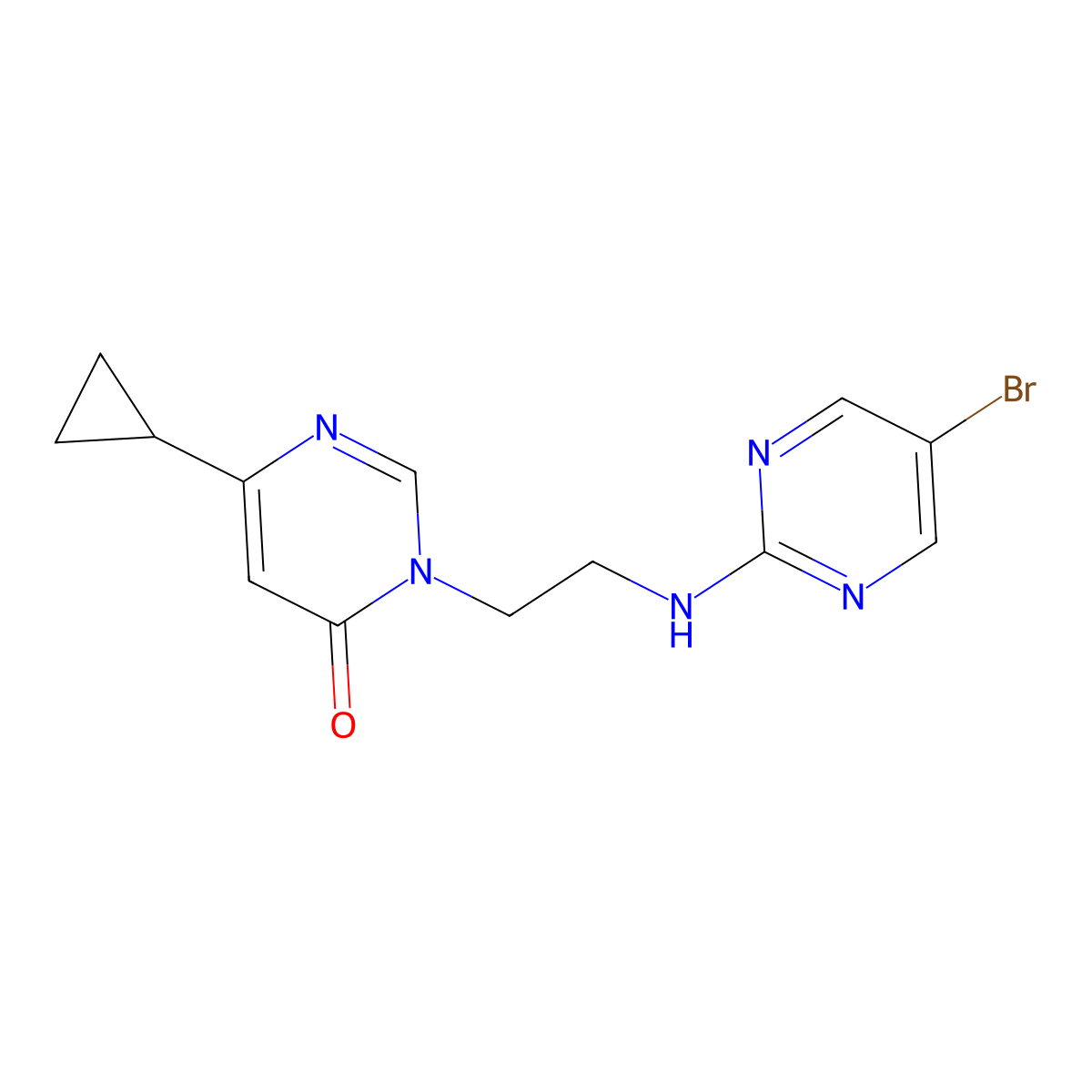 3-{2-[(5-Bromopyrimidin-2-yl)amino]ethyl}-6-cyclopropyl-3,4-dihydropyrimidin-4-one molecular structure, CAS 2380173-41-9