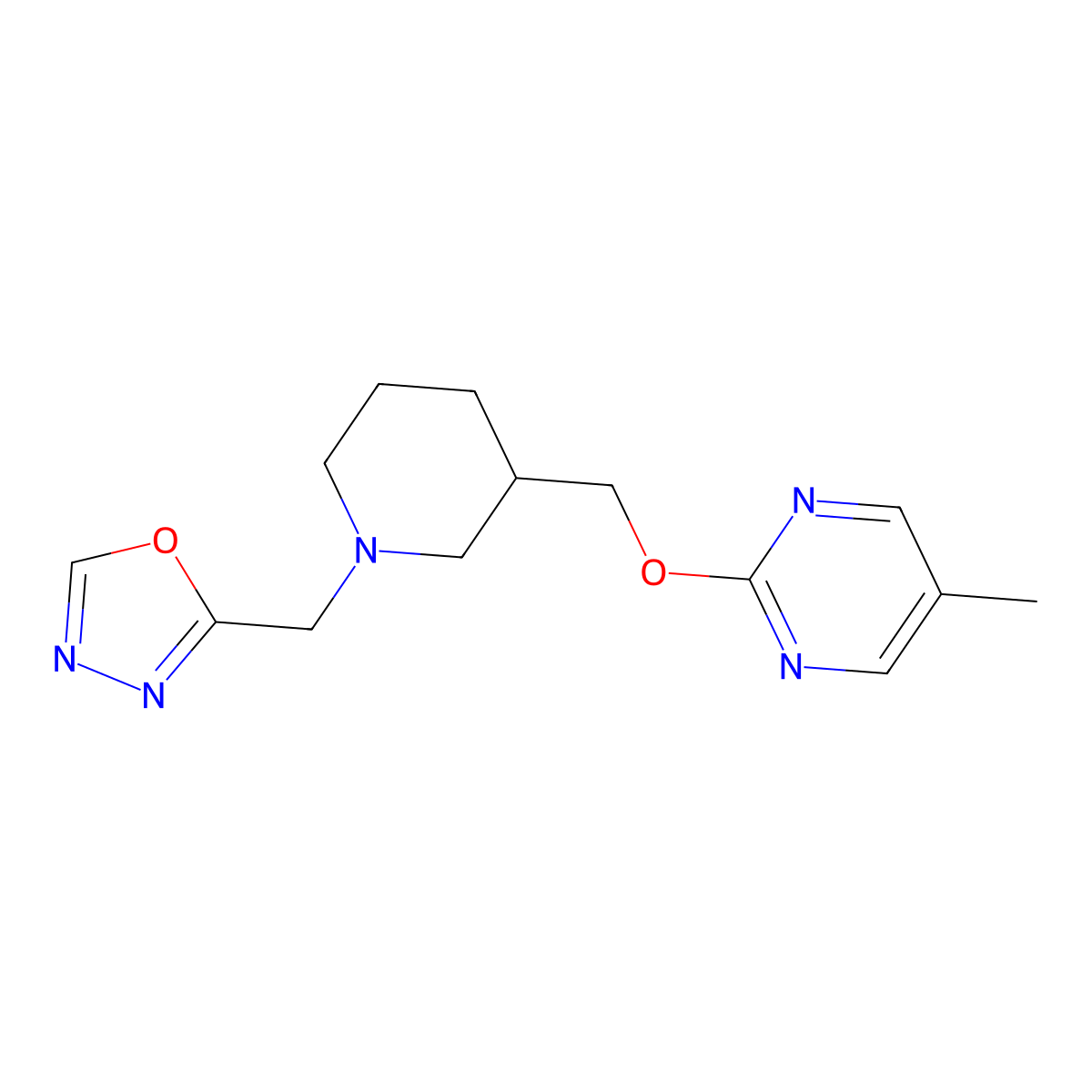 5-Methyl-2-({1-[(1,3,4-oxadiazol-2-yl)methyl]piperidin-3-yl}methoxy)pyrimidine molecular structure, CAS 2380173-45-3